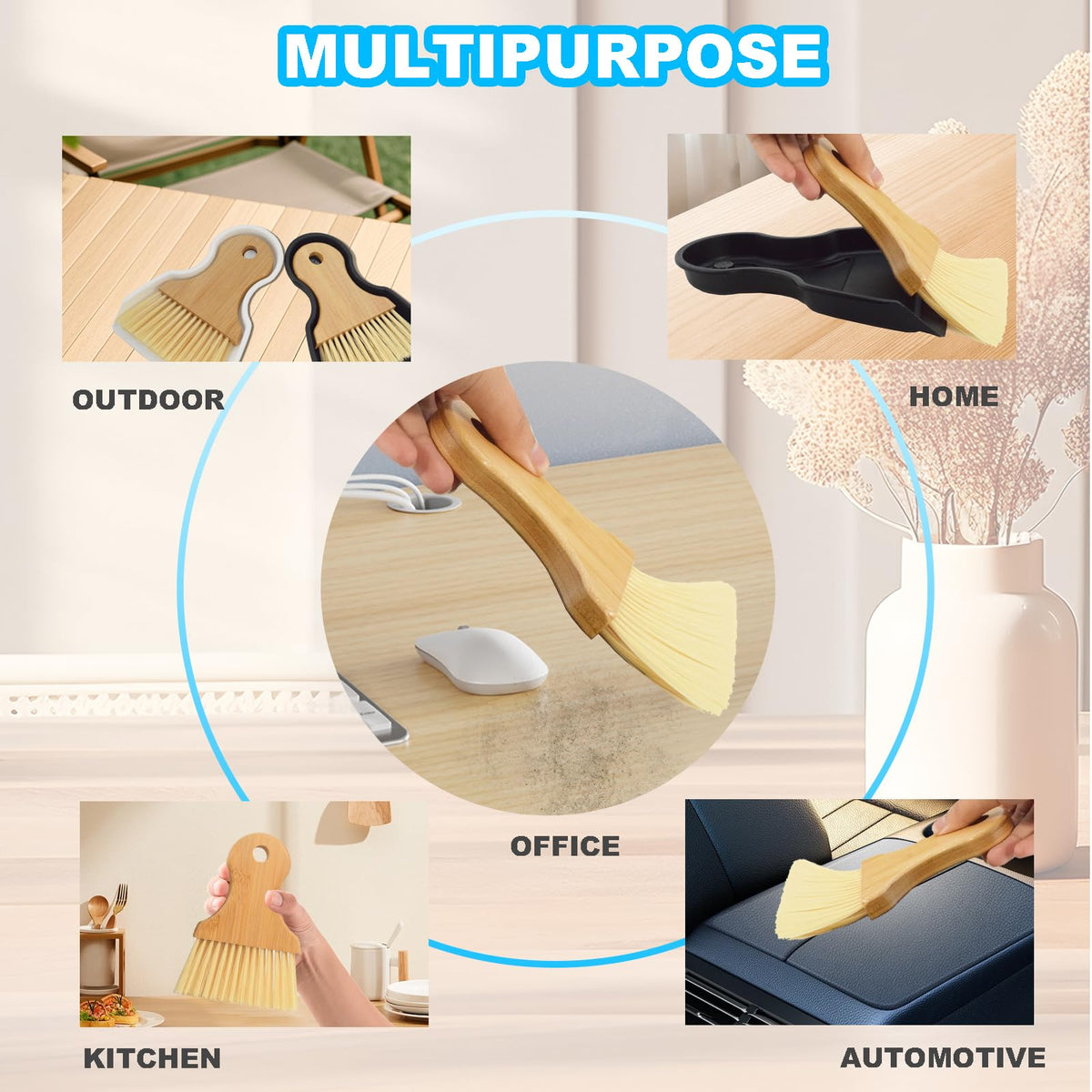 Mini Broom and Dustpan Set Portable Hand Broom with Bamboo Handle Small Crumb Sweeper for Home