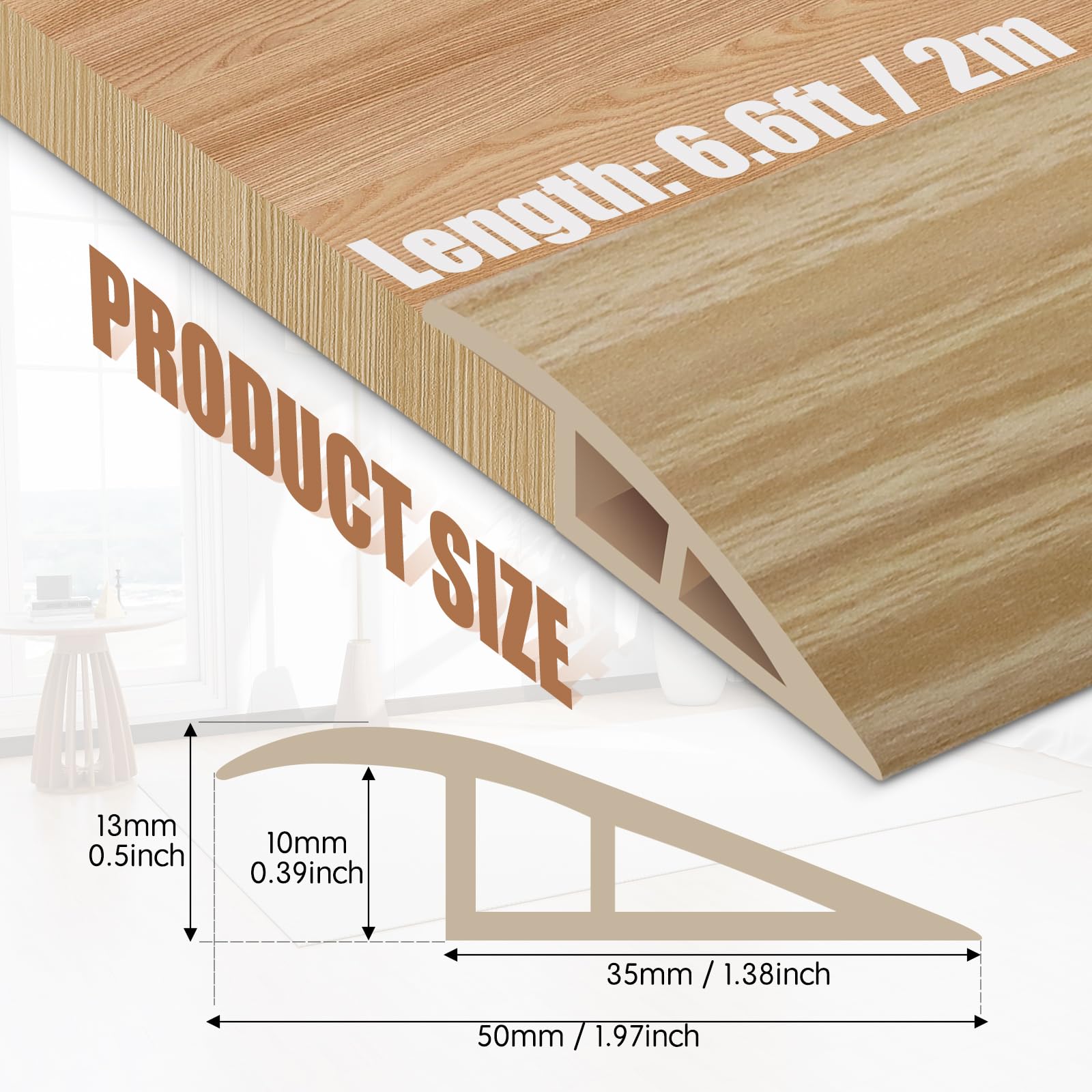 Floor Transition Strip Door Threshold 78" Floor Transition Reducer Trim on The Edges Threshold Strip Self Adhesive Suitable for Doorways