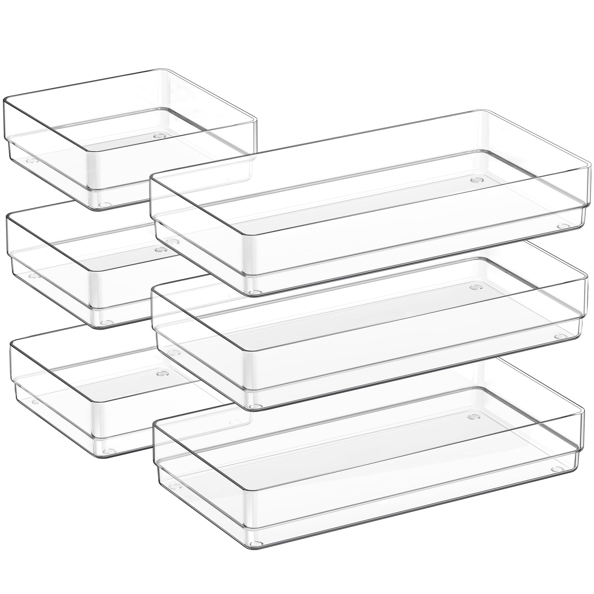6 PCS Clear Plastic Kitchen Large Size Drawer Organizers Set (6 Count)
