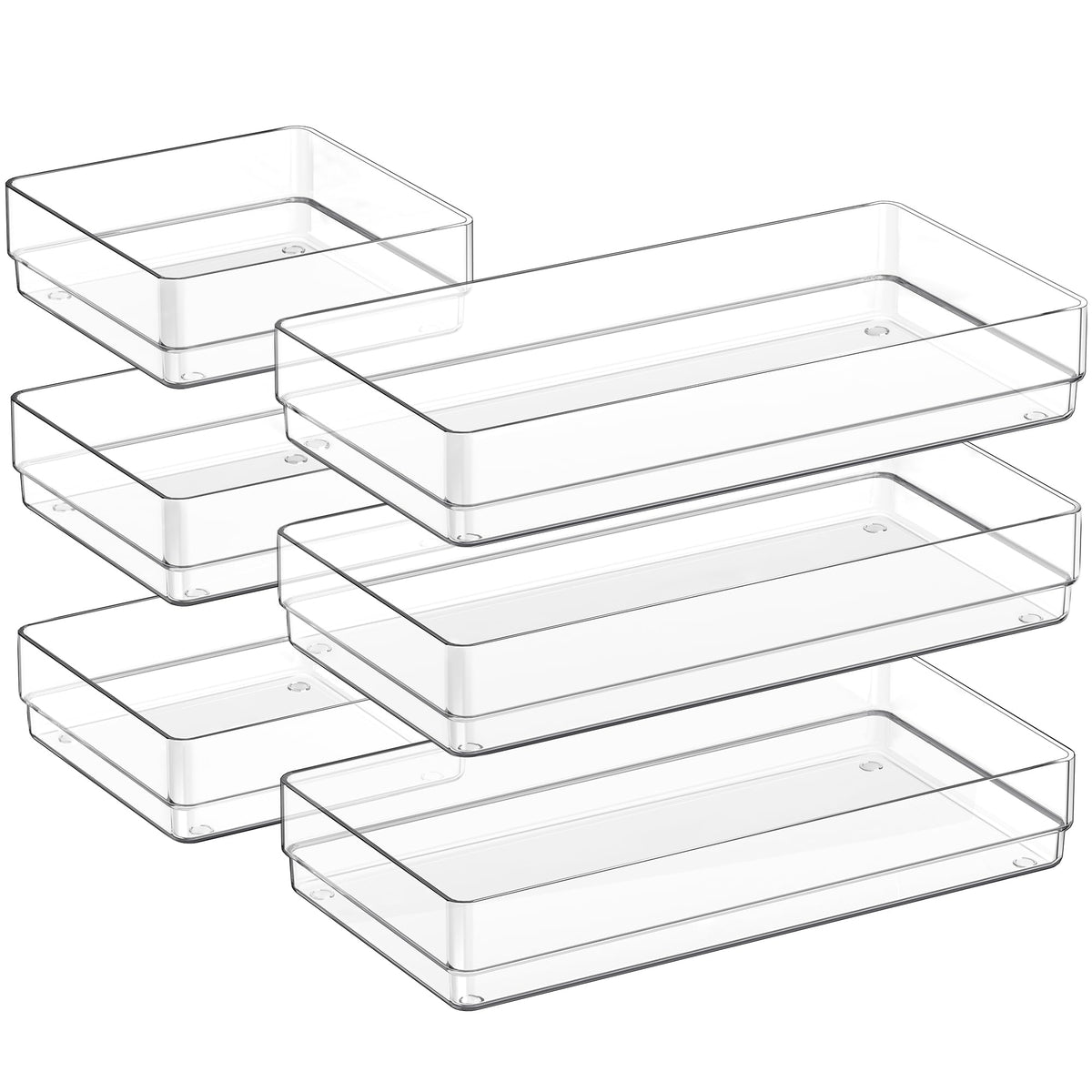 6 PCS Clear Plastic Kitchen Large Size Drawer Organizers Set (6 Count)