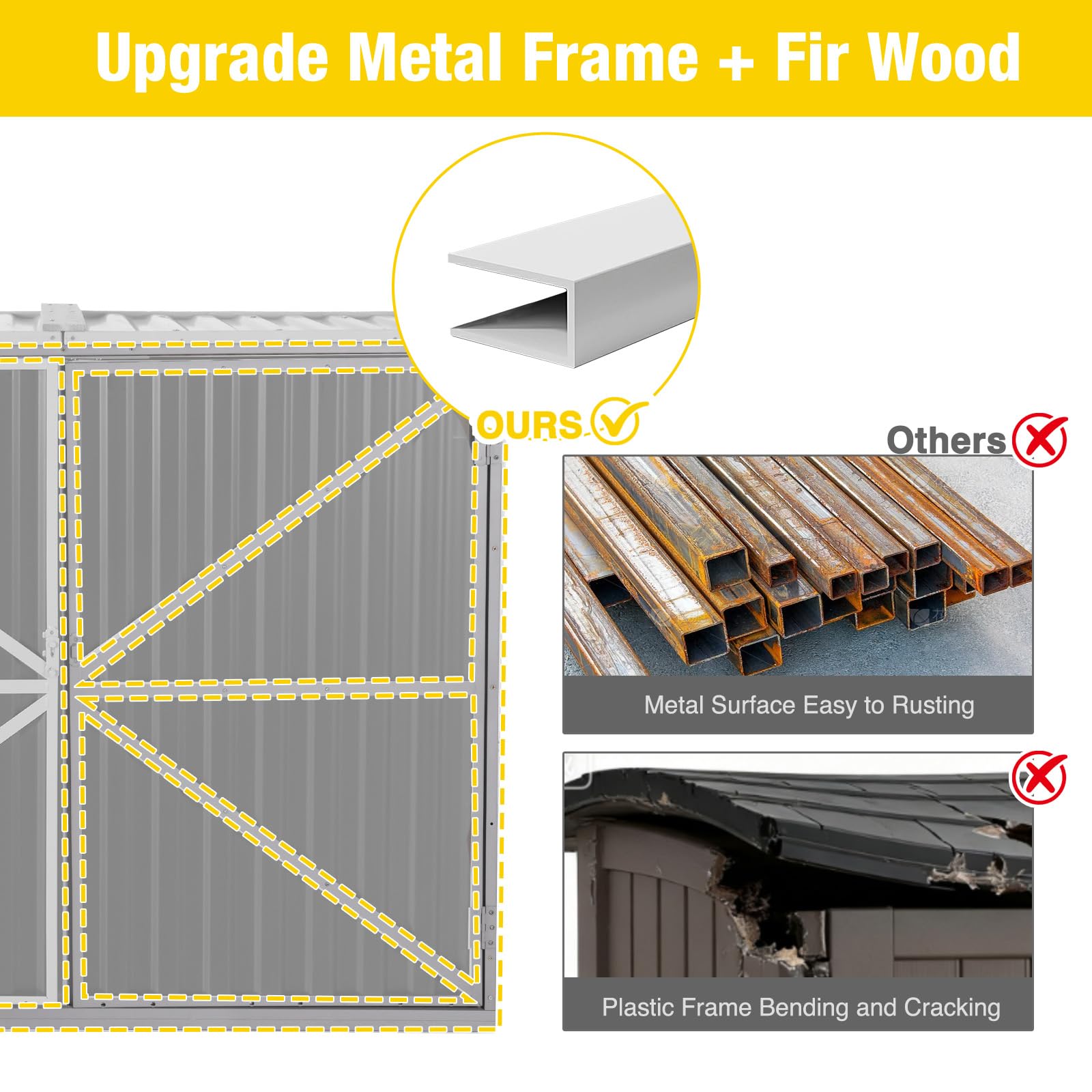 Outdoor Storage Cabinet Trash Can Storage Shed Upgraded with Metal Frame for Garbage Can