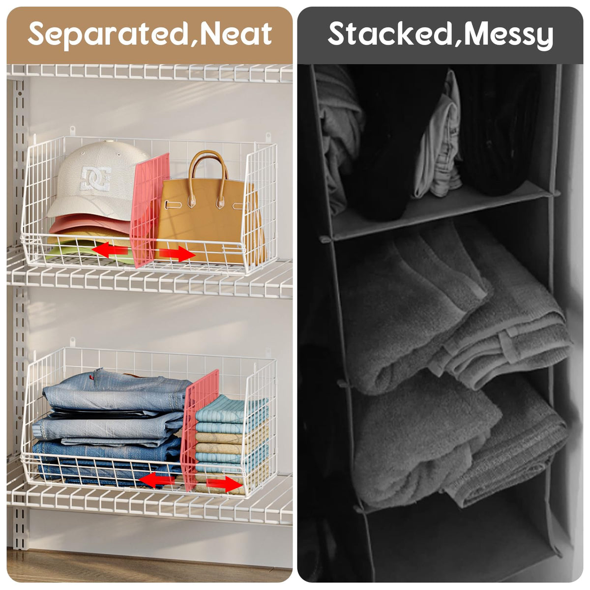 3 Tier Extra Large Closet Hanging Shelves with Divider (3 Count)
