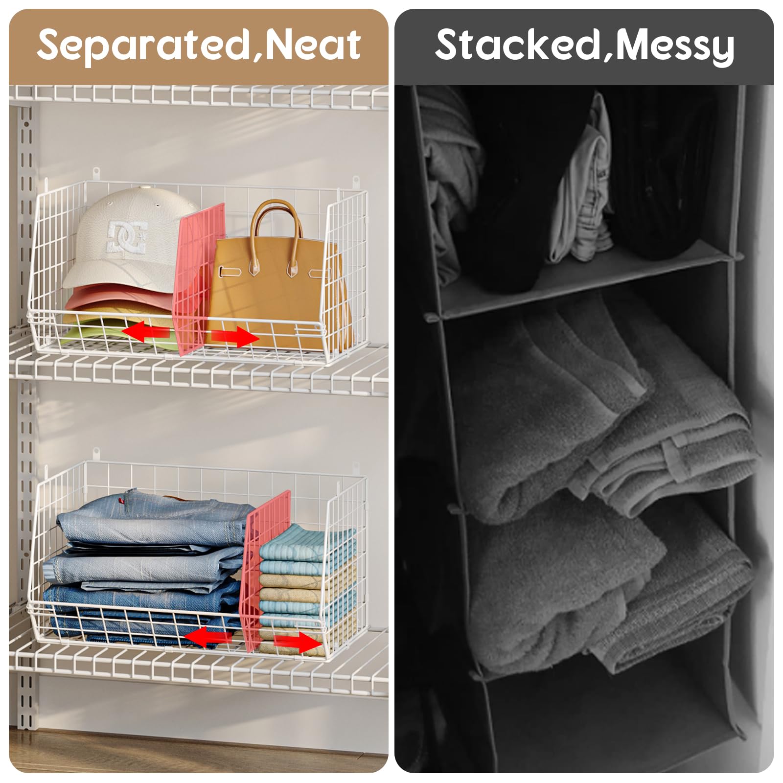 3 Tier Extra Large Closet Hanging Shelves with Divider (3 Count)