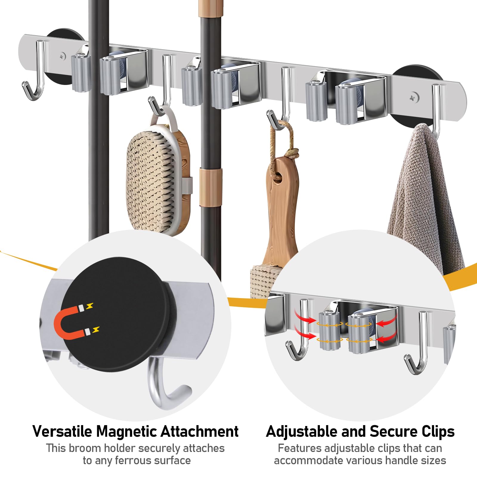 Heavy Duty Magnetic Storage Rack for Brooms and Mops