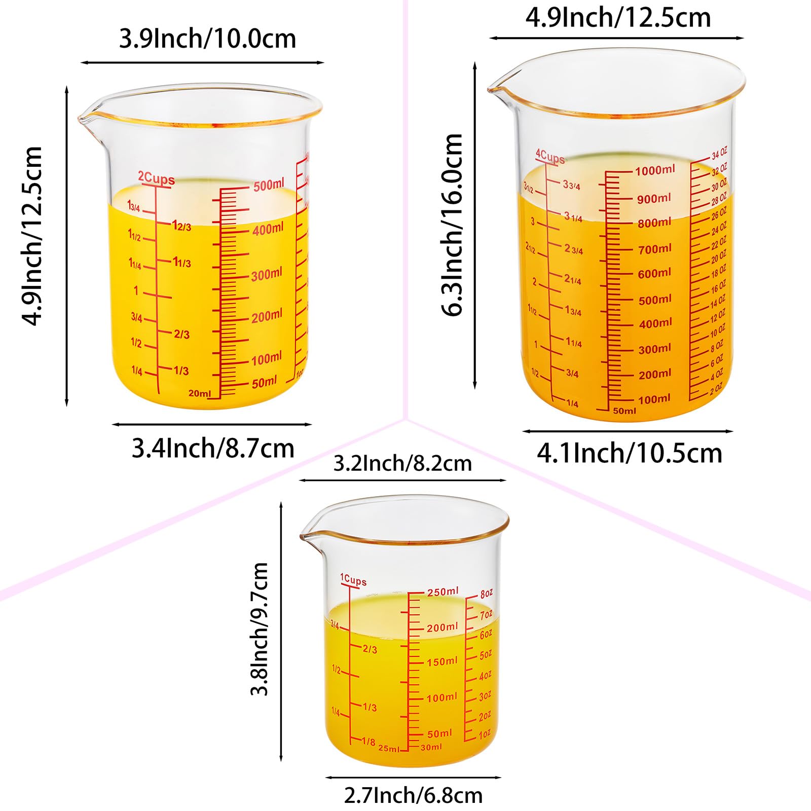 High Borosilicate Glass Measuring Cup Set
