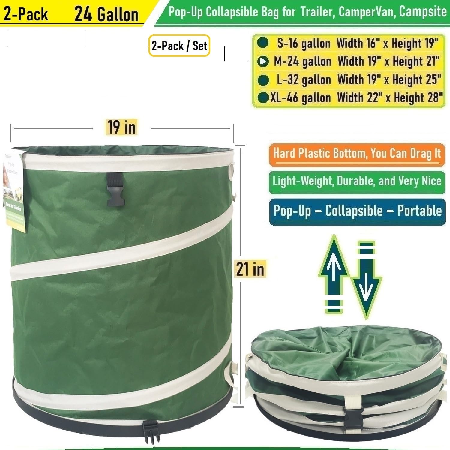 2 Pack 24 Gallon Collapsible Trash Can (2 Count)
