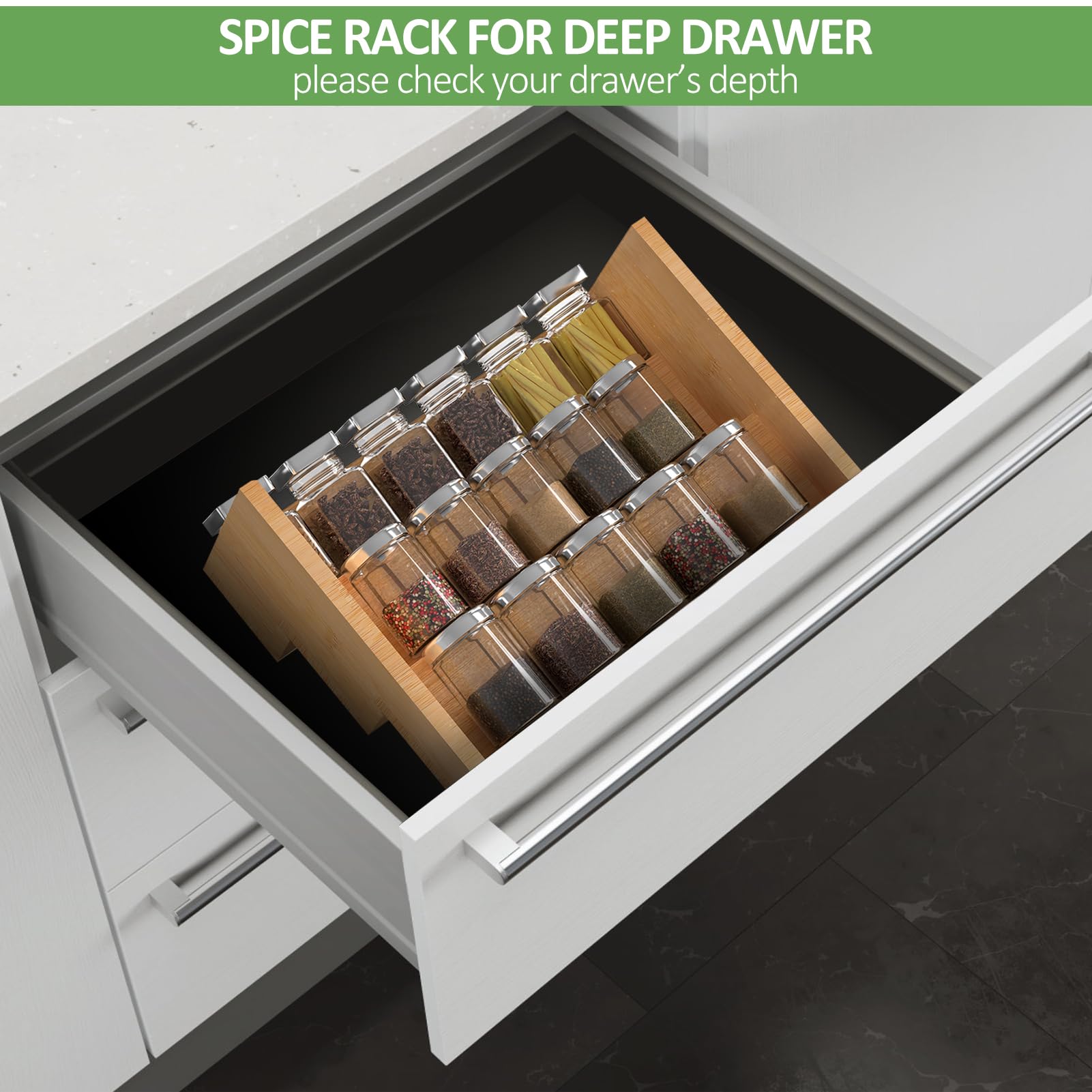 2 Pack Bamboo Spice Rack Organizer for Kitchen Counter (2 Count)