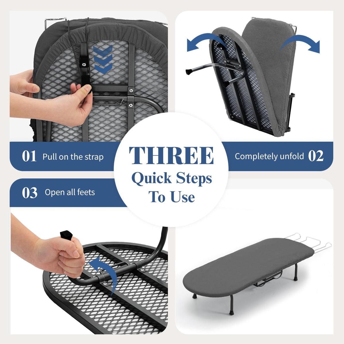 Black Foldable Tabletop Ironing Board with Iron Holder