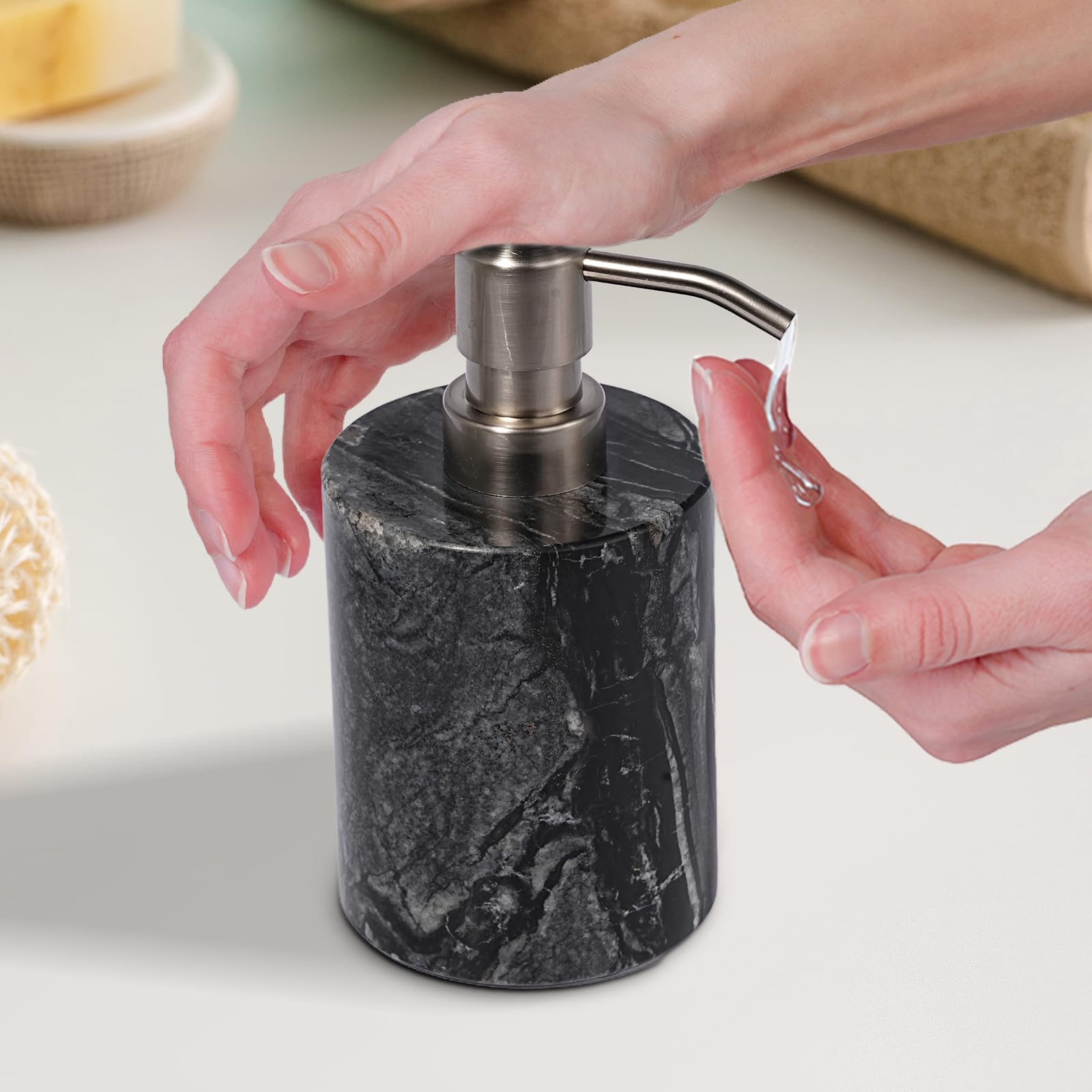 Marble Soap Dispenser with Stainless Steel Pump (6 Ounce)