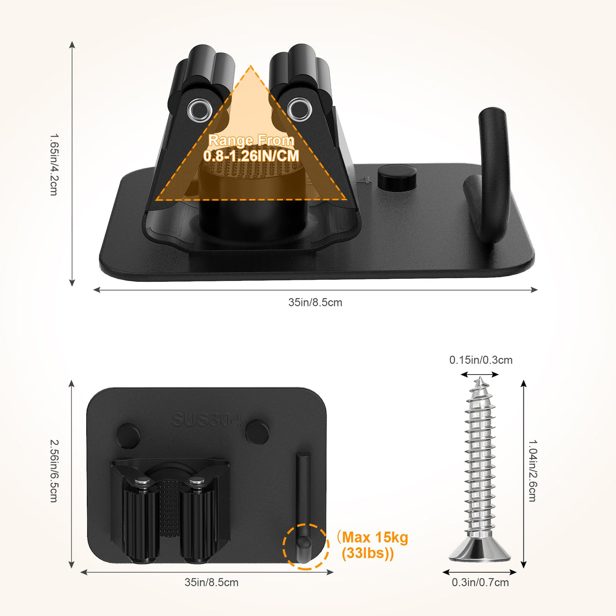 4 Pack Stainless Steel Heavy Duty Broom Holder Wall Mount with Hook (4 Count)