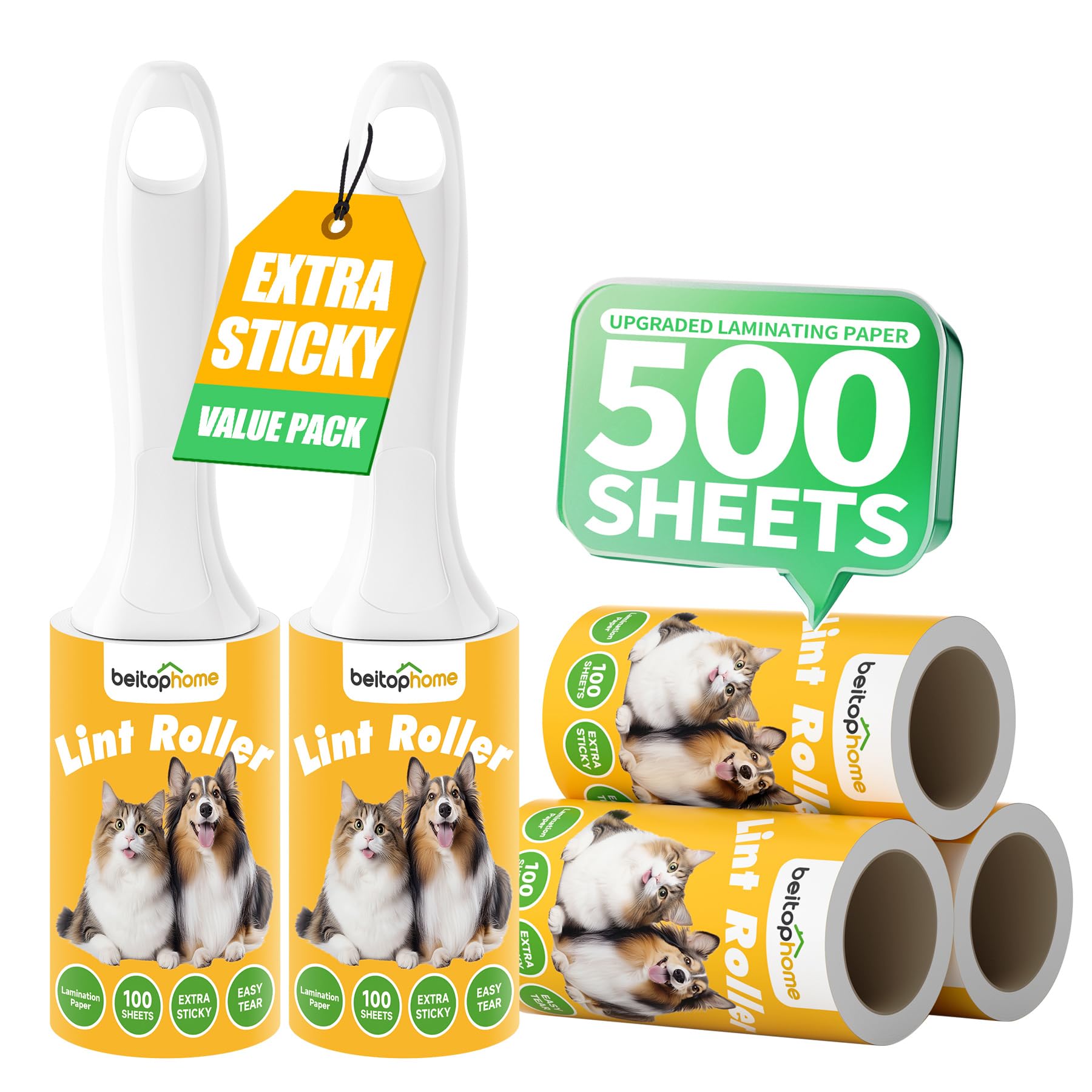 Extra Sticky Lint Roller for Pet Hair (500 Count)