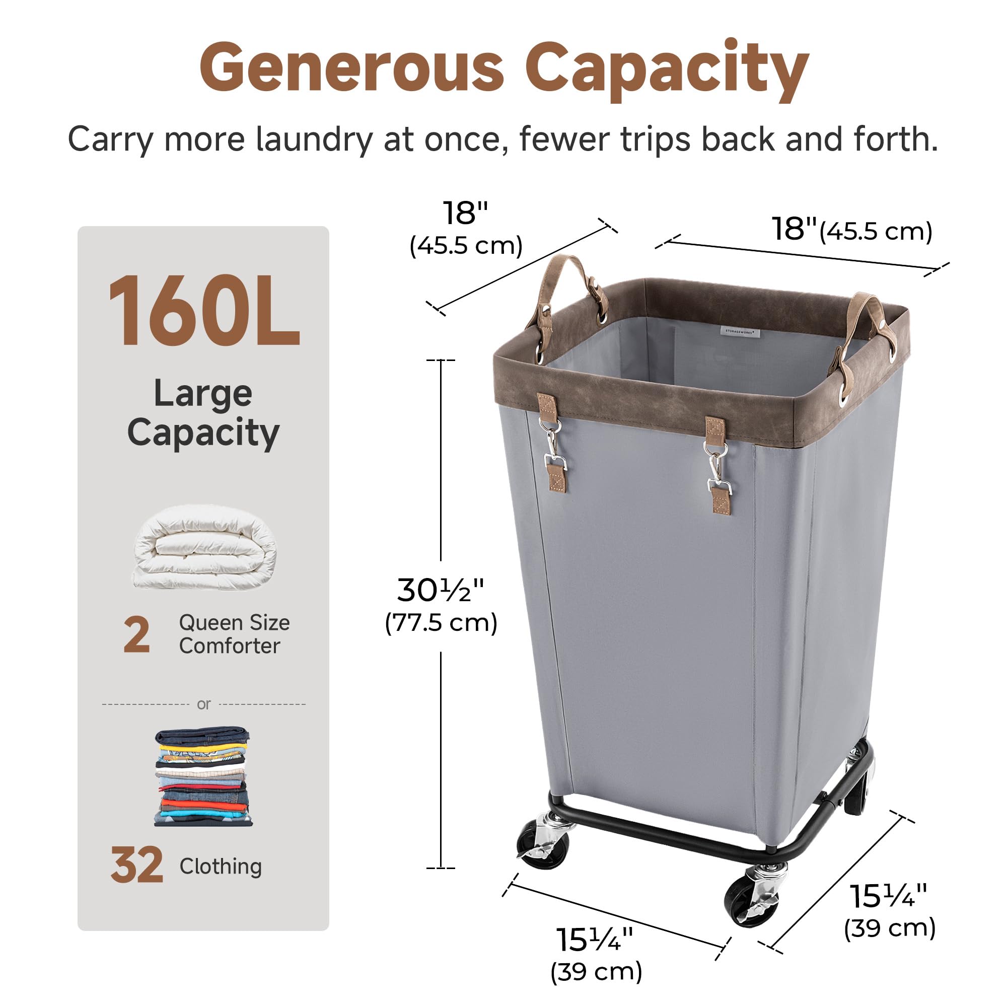 160L Laundry Basket with Wheels