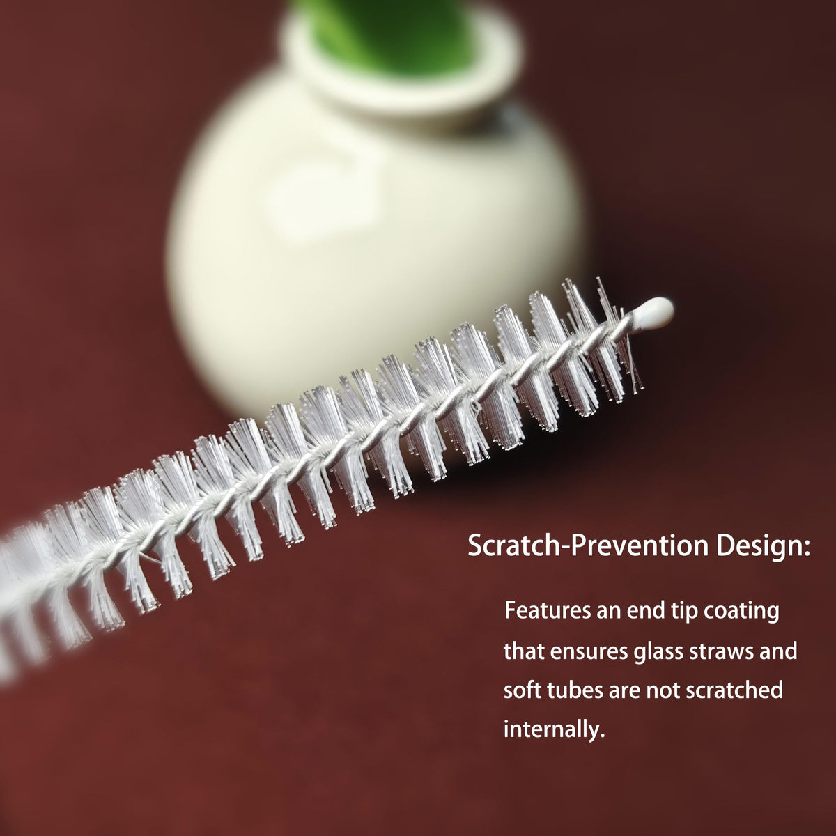 10 Inch Straw Cleaning Brush Reusable Nylon Bristles for Bottles & Pipes (2 Count)