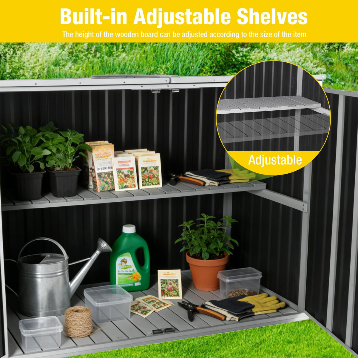 Outdoor Storage Cabinet Trash Can Storage Shed Upgraded with Metal Frame for Garbage Can