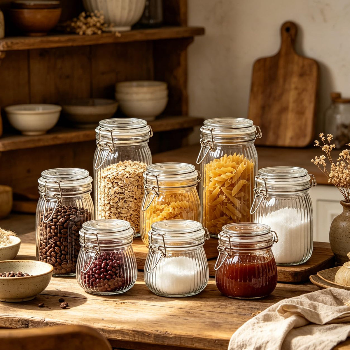 Small Ribbed Glass Jars with Airtight Lids 17 oz 6 Pack Wide Mouth (6 Count)