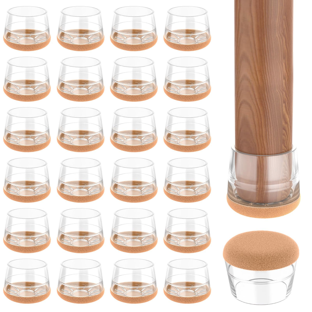24 PCS Silicone & Felt Chair Leg Floor Protectors (24 Count)