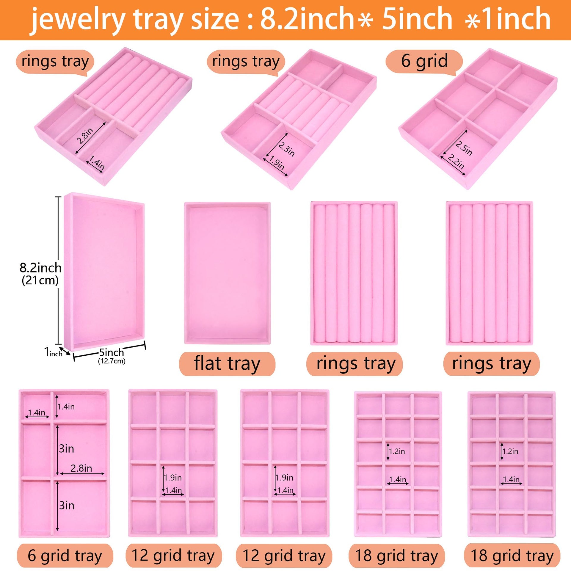 12 Set Jewelry Tray Stackable Velvet Jewelry Organizer Trays for Drawers Inserts Earrings Necklace Rings Jewelry for Women (12 Count)