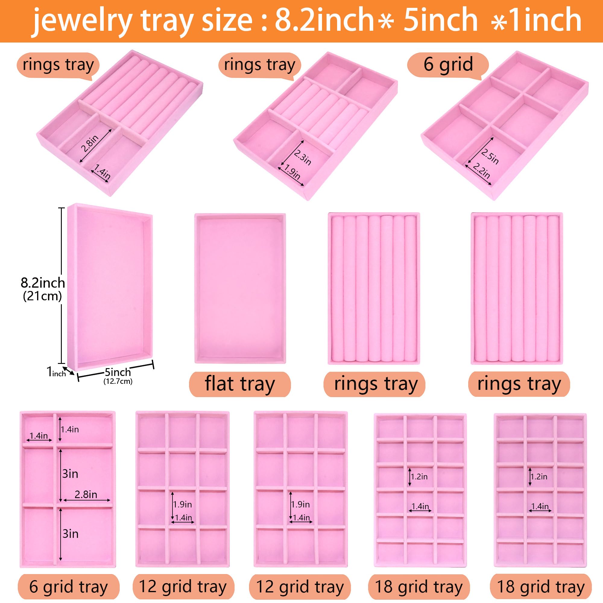 12 Set Jewelry Tray Stackable Velvet Jewelry Organizer Trays for Drawers Inserts Earrings Necklace Rings Jewelry for Women (12 Count)