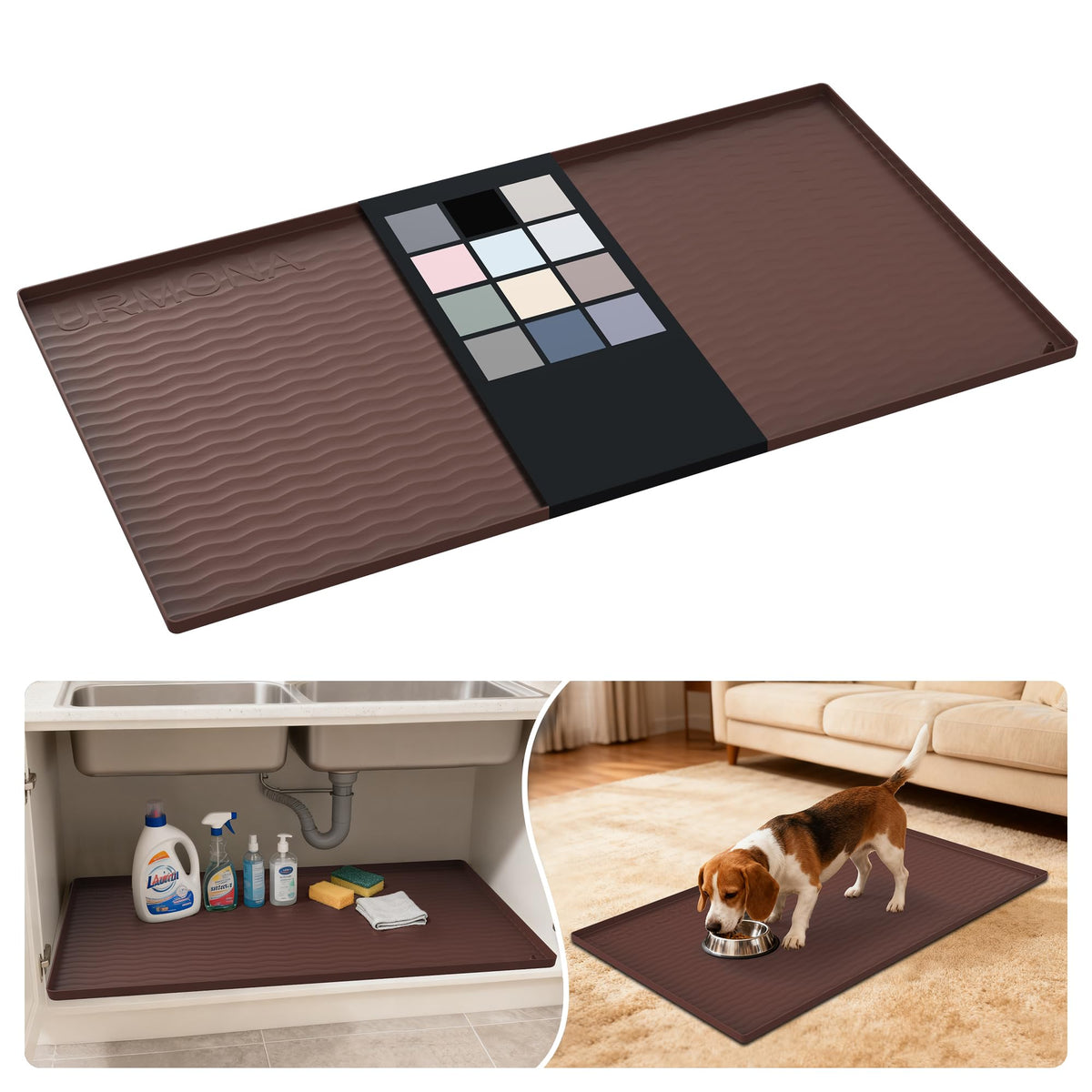 Waterproof Silicone Under Sink Mat 40'' x 22'' Shelf Liner for Kitchen and Bathroom