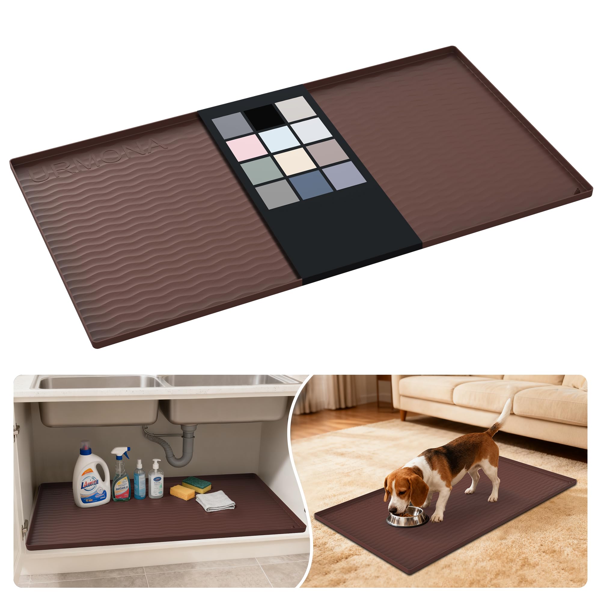 Waterproof Silicone Under Sink Mat 40'' x 22'' Shelf Liner for Kitchen and Bathroom