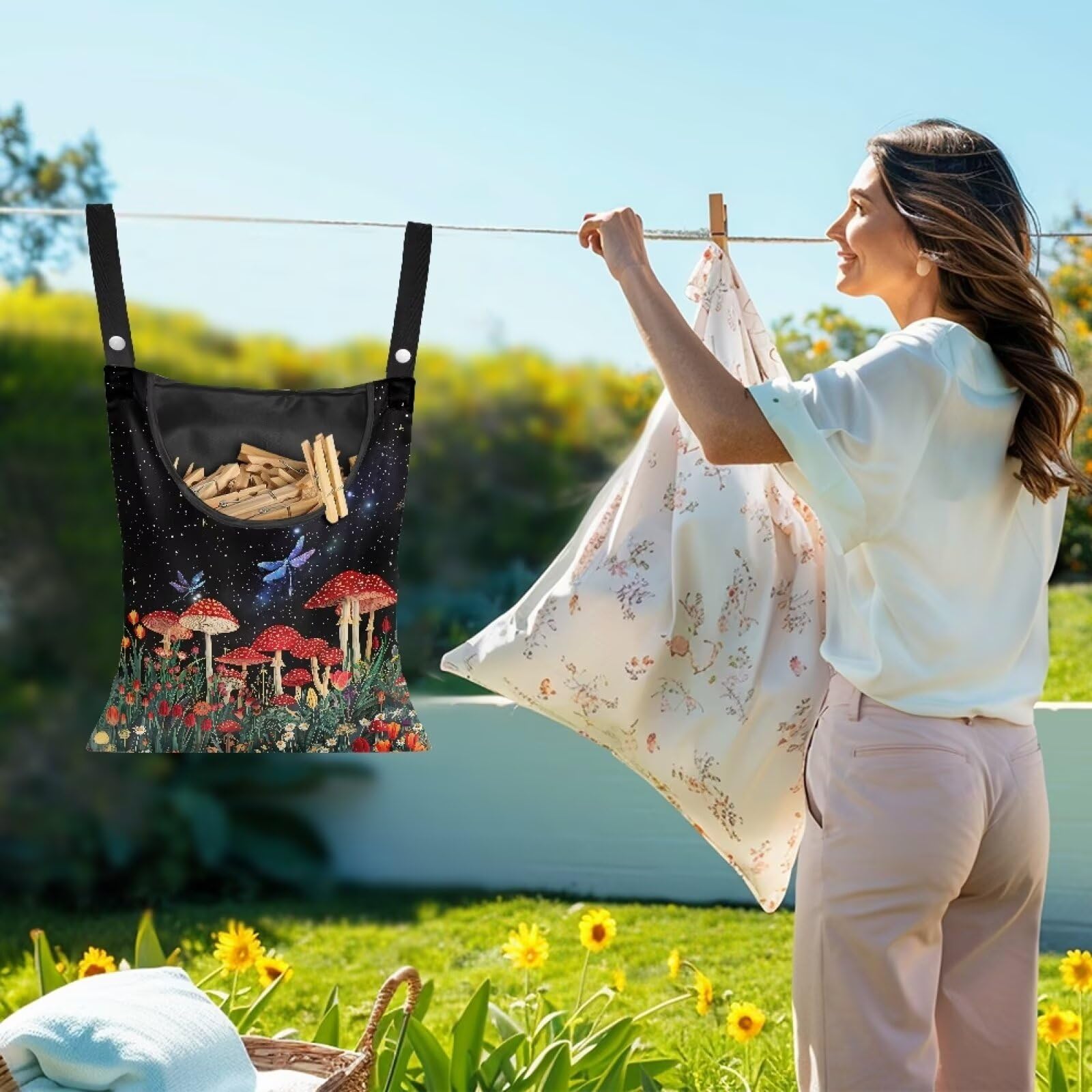 Red Mushroom Laundry Clothespin Bag