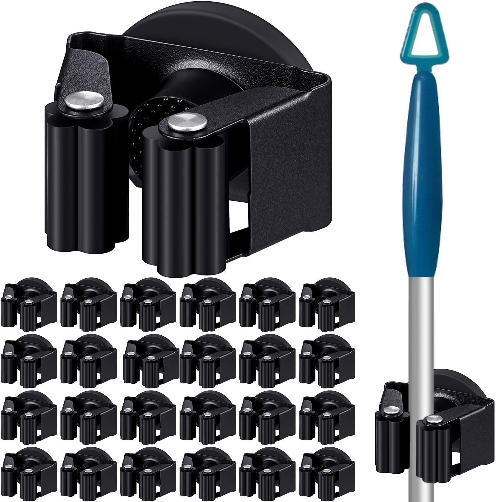 224 Pcs Magnetic Broom Holder Wall Mounted Anti Slip Rack (24 Count)