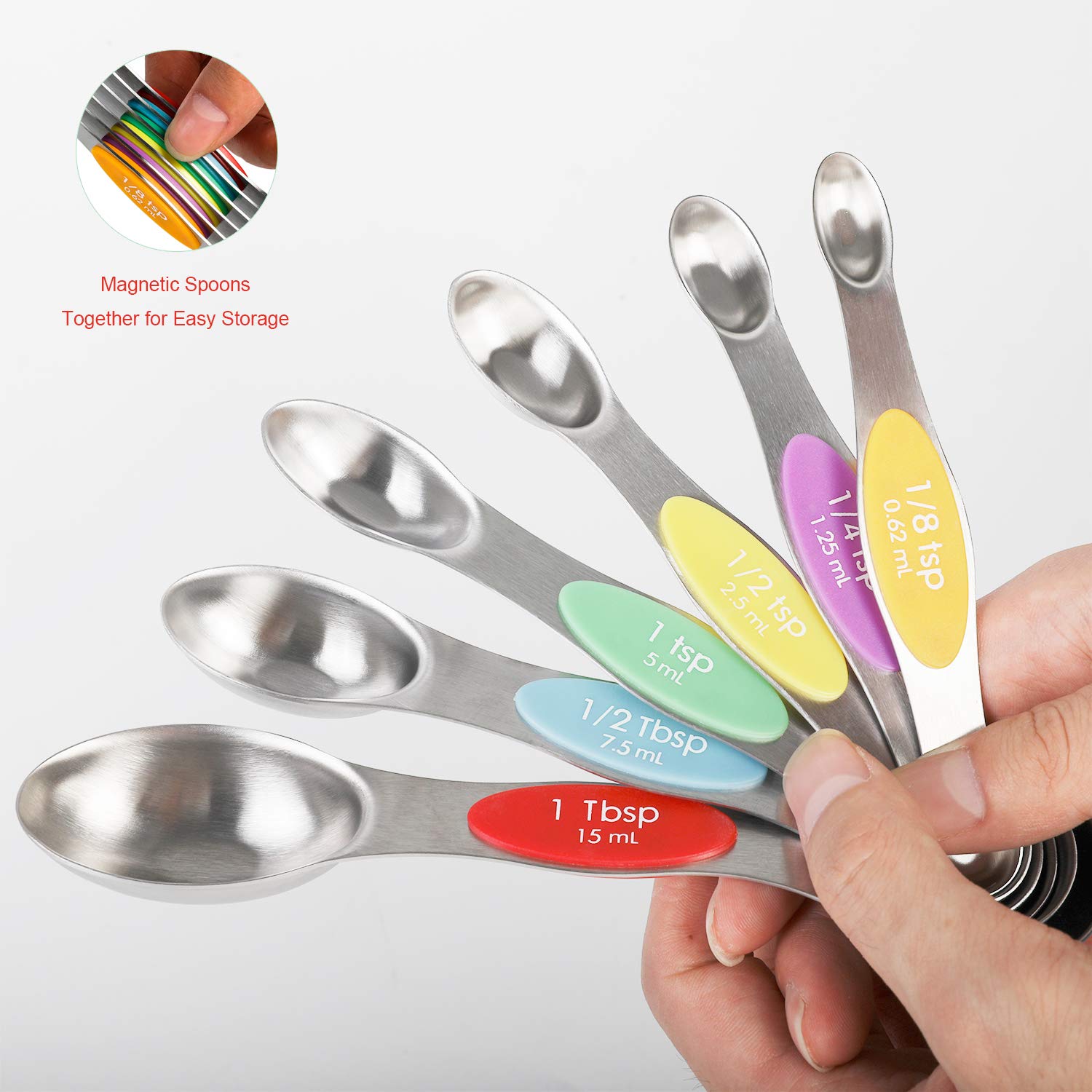 Magnetic Measuring Spoons Stainless Steel Dual Sided Teaspoons Tablespoons (6 Count)