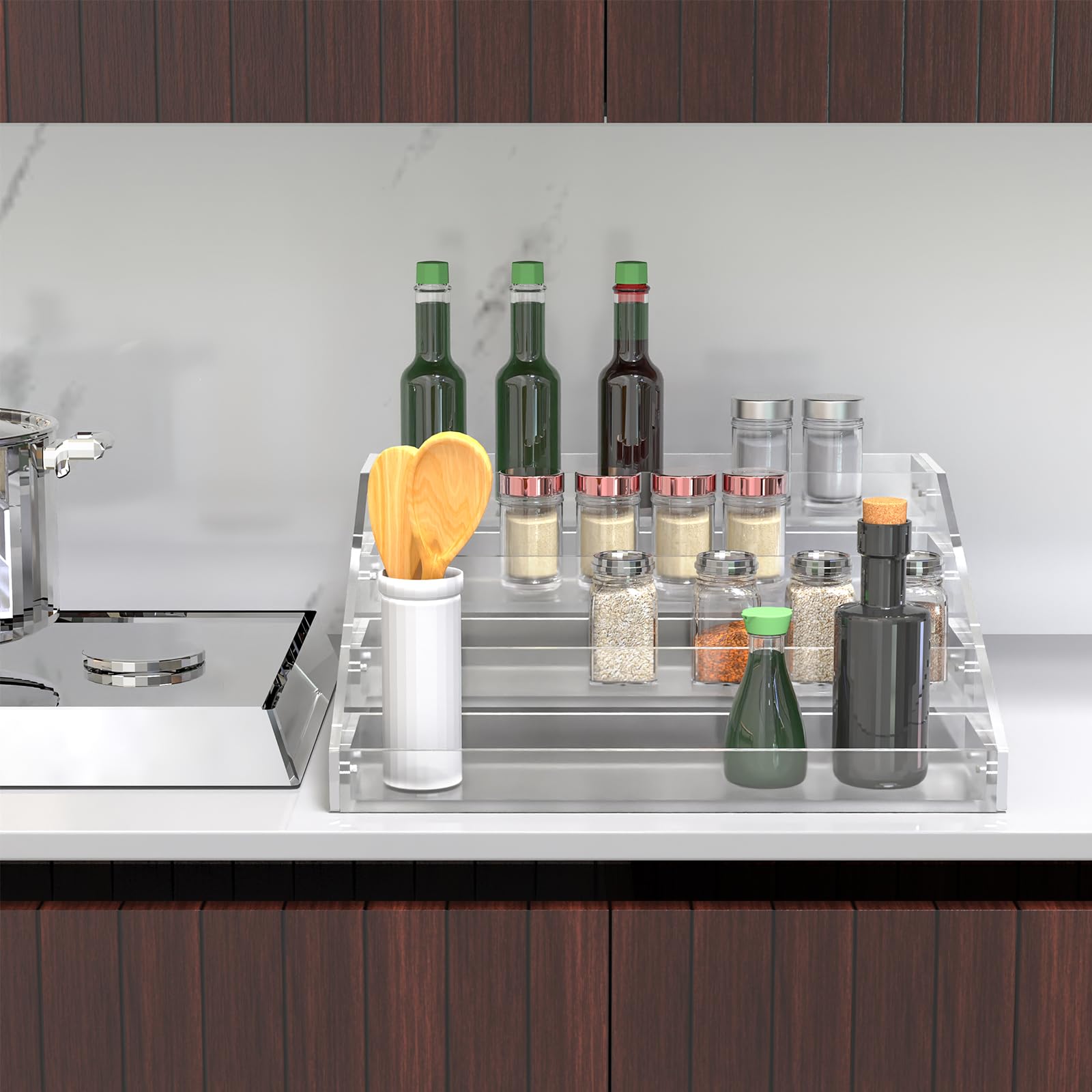 Wide 4 Tier Clear Acrylic Spice Rack Organizer for Kitchen
