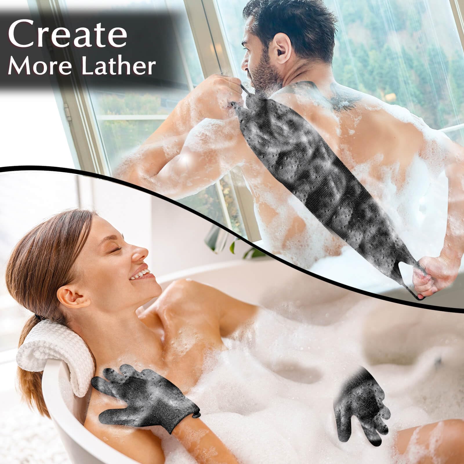 Exfoliating Back Scrubber Bath Gloves Set (3 Count)