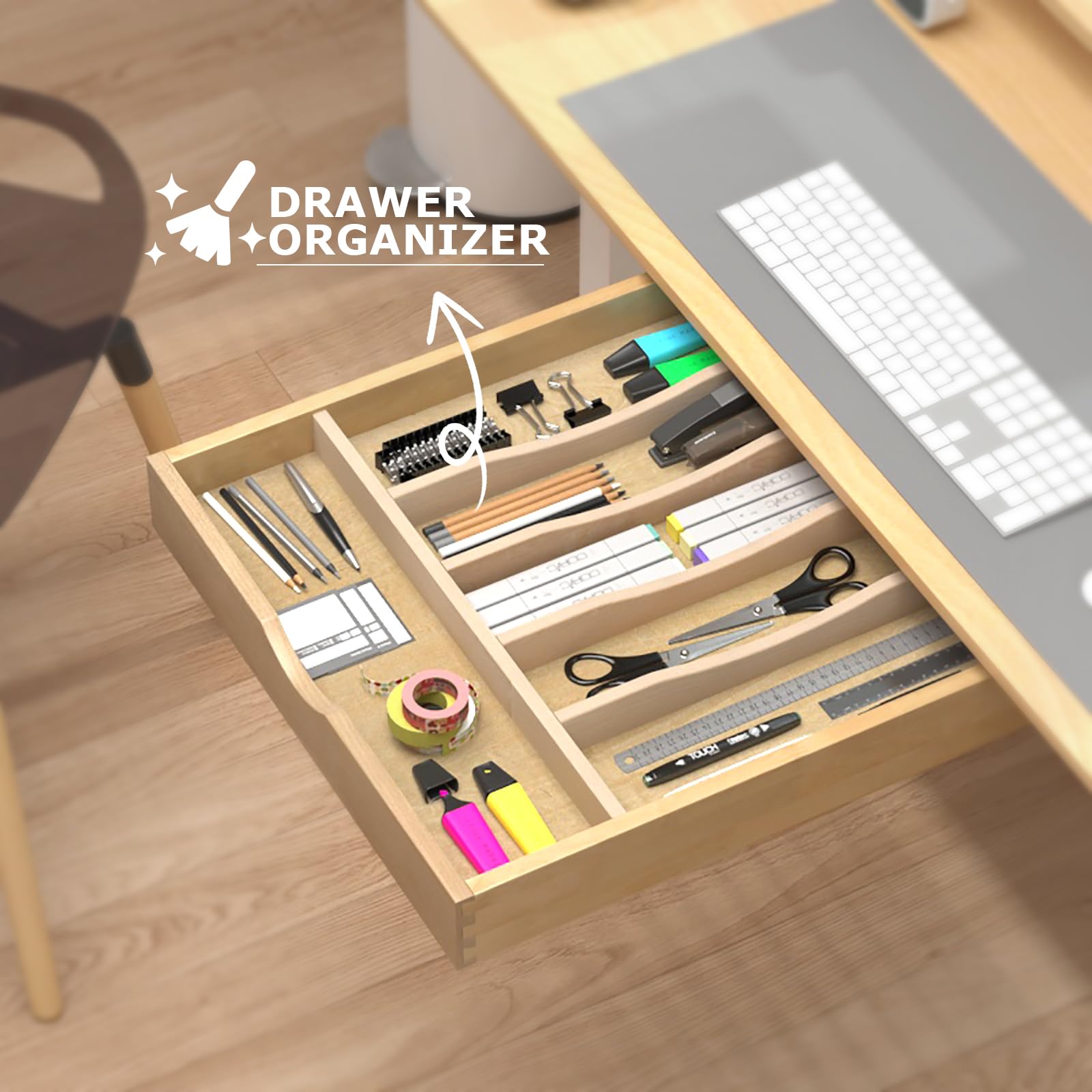 Solid Birch Wood Silverware Drawer Organizer