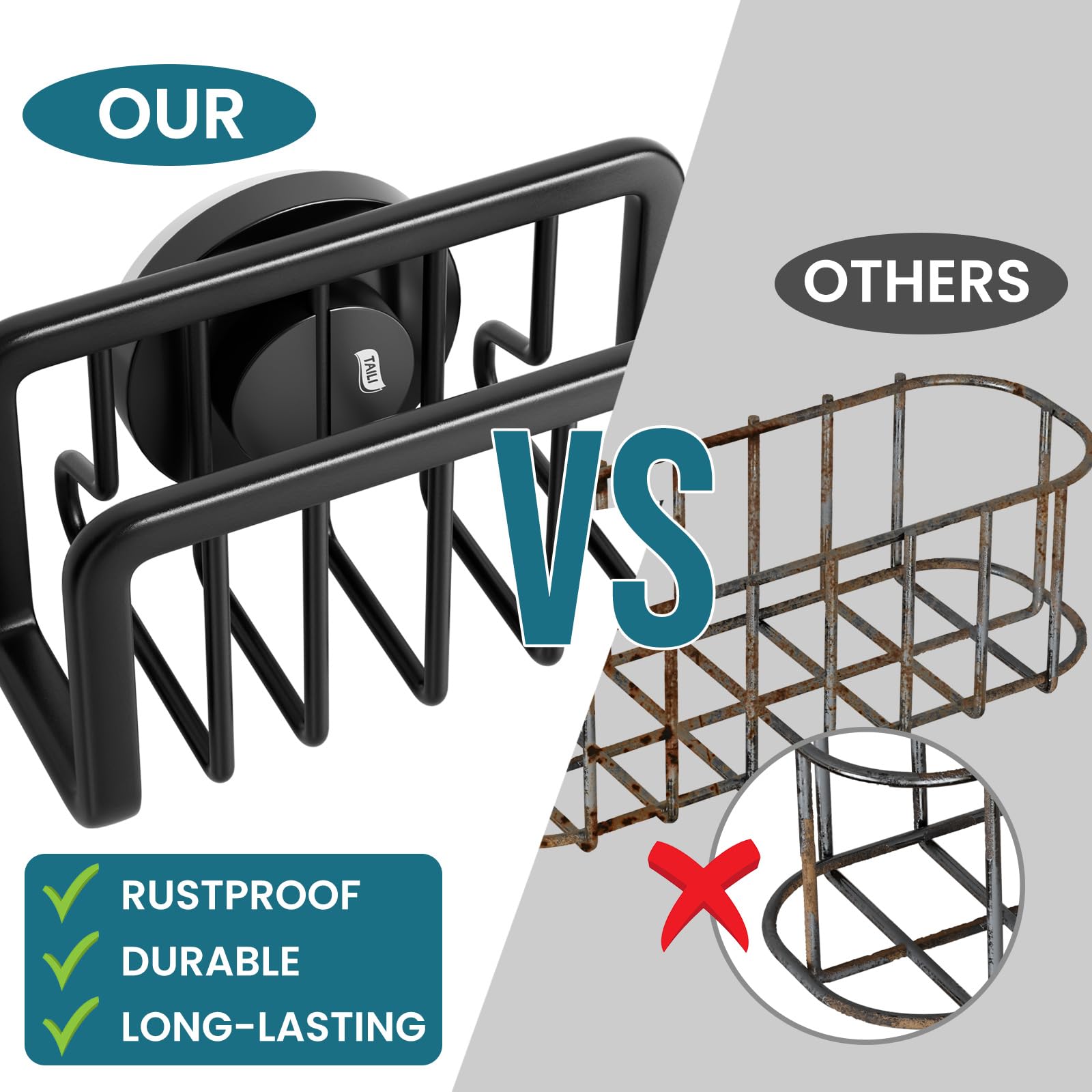 Rustproof Sponge Holder for Kitchen Sink with Suction Cup