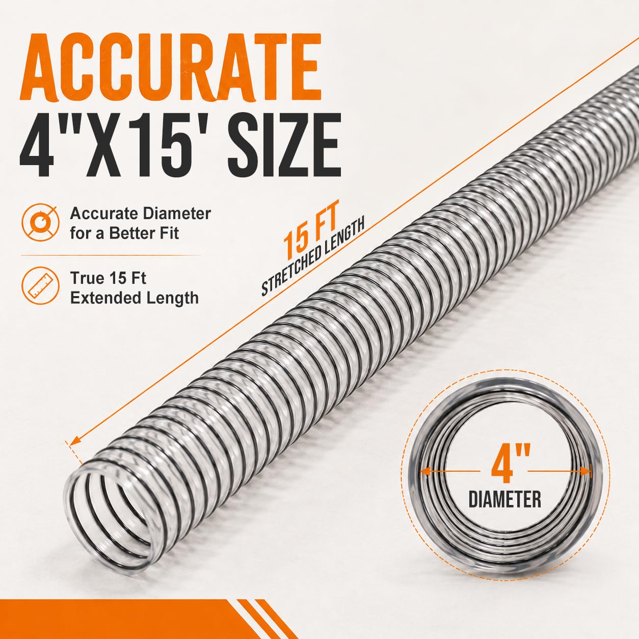 4"x15' Clear PVC Dust Collection Hose