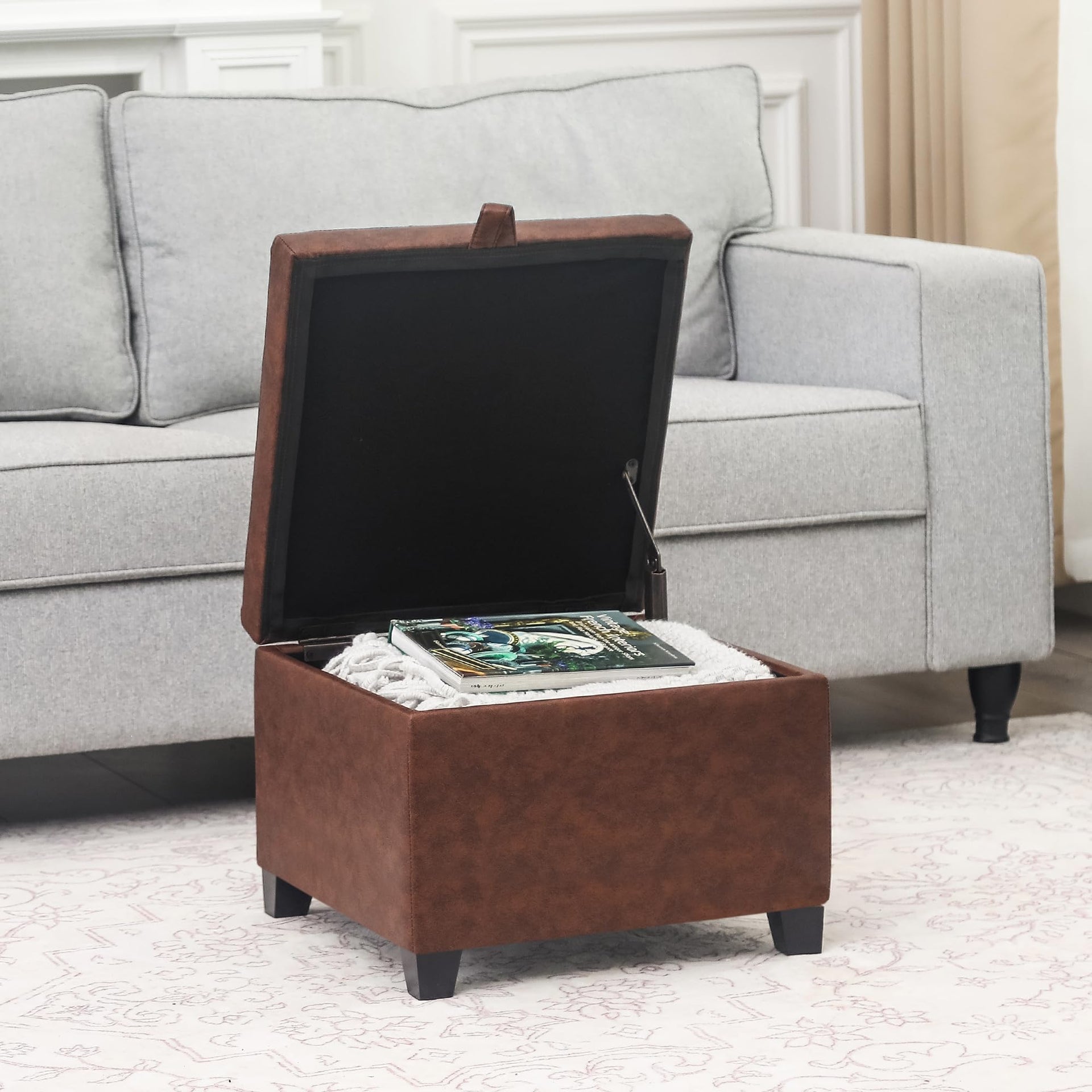 Faux Leather Storage Ottoman