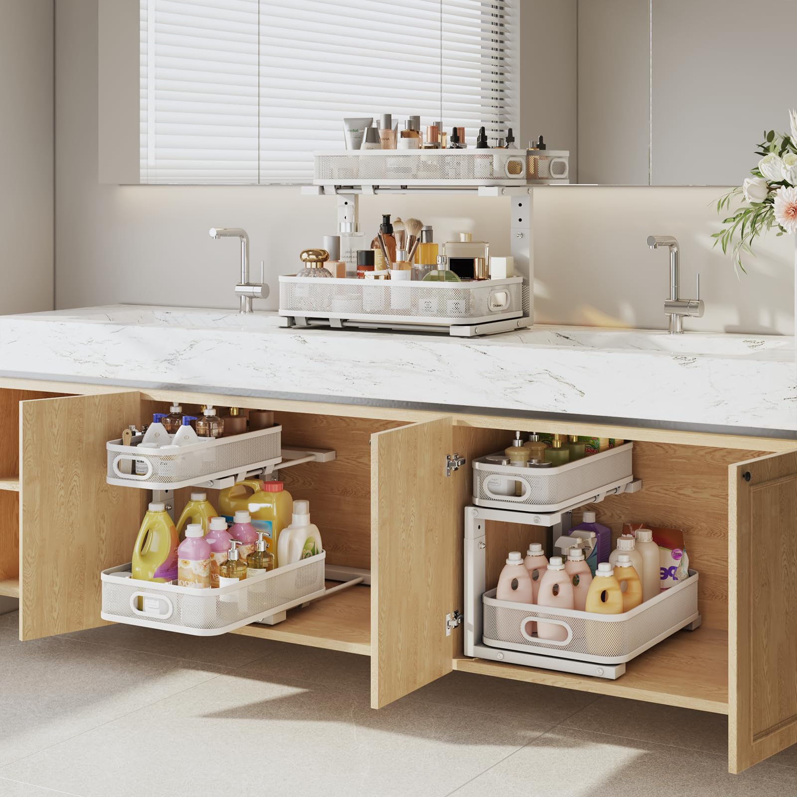 2 Pack Under Sink Organizer With Smooth Cylindrical Rail (2 Count)