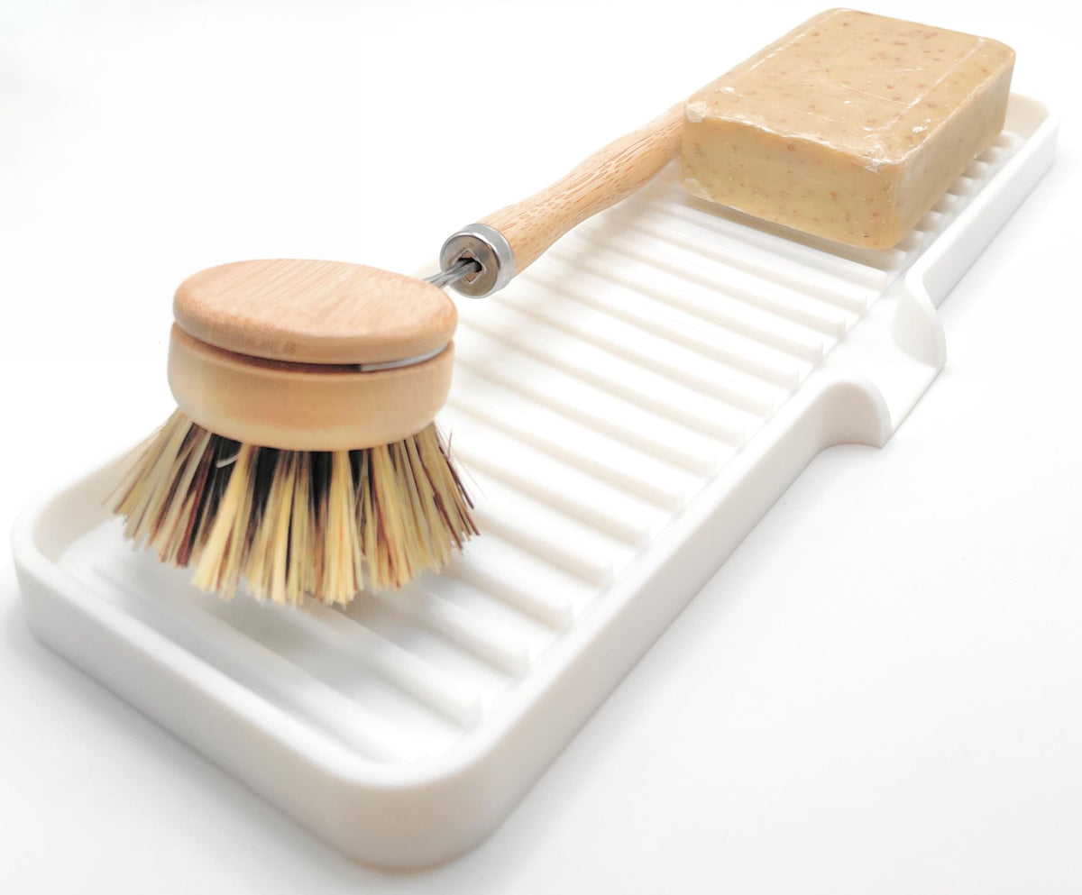 Silicone Soap Dish Tray and Sponge Holder with Drain Chute