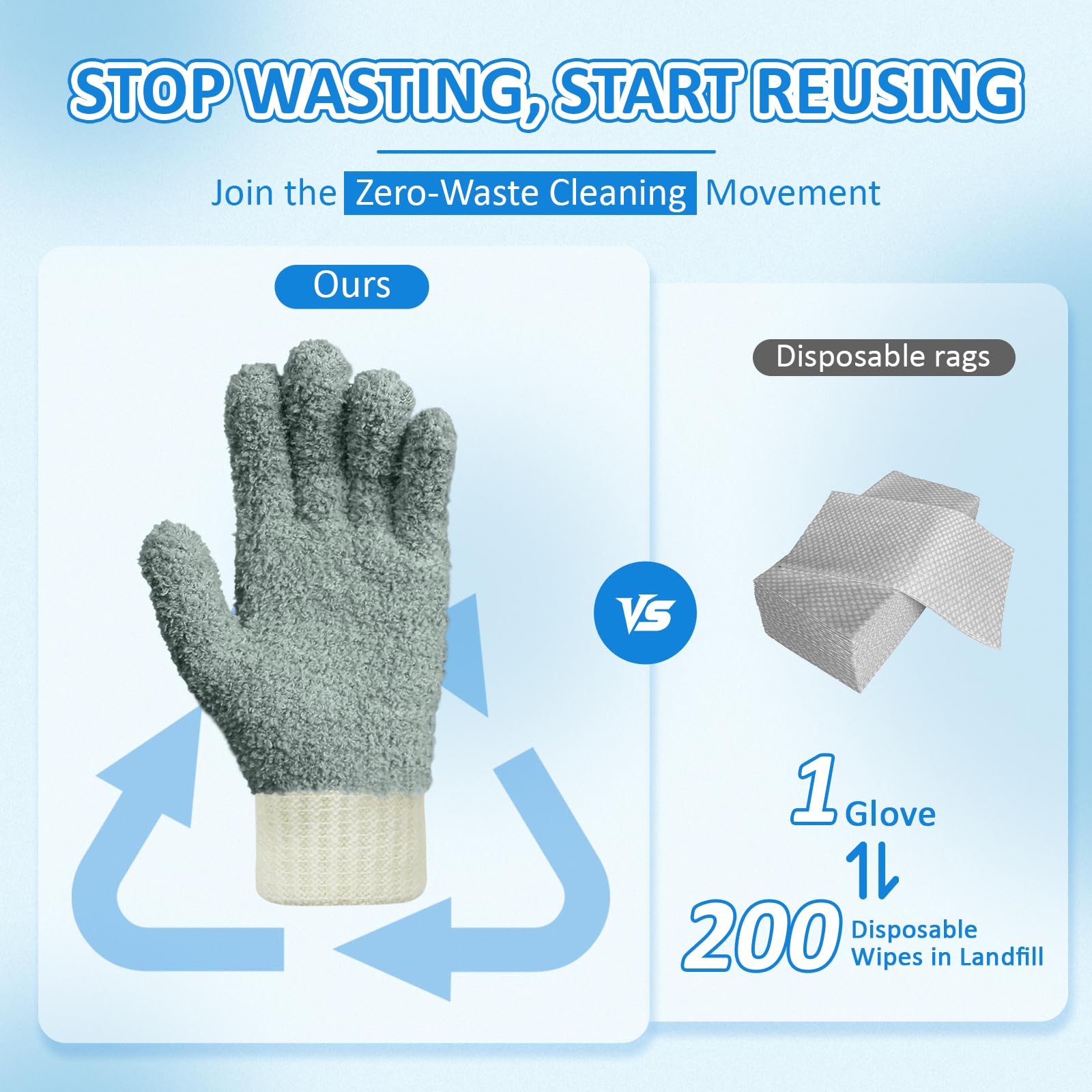 Microfiber Dusting Gloves House Reusable Cleaning Glove for Blinds (4 Count)
