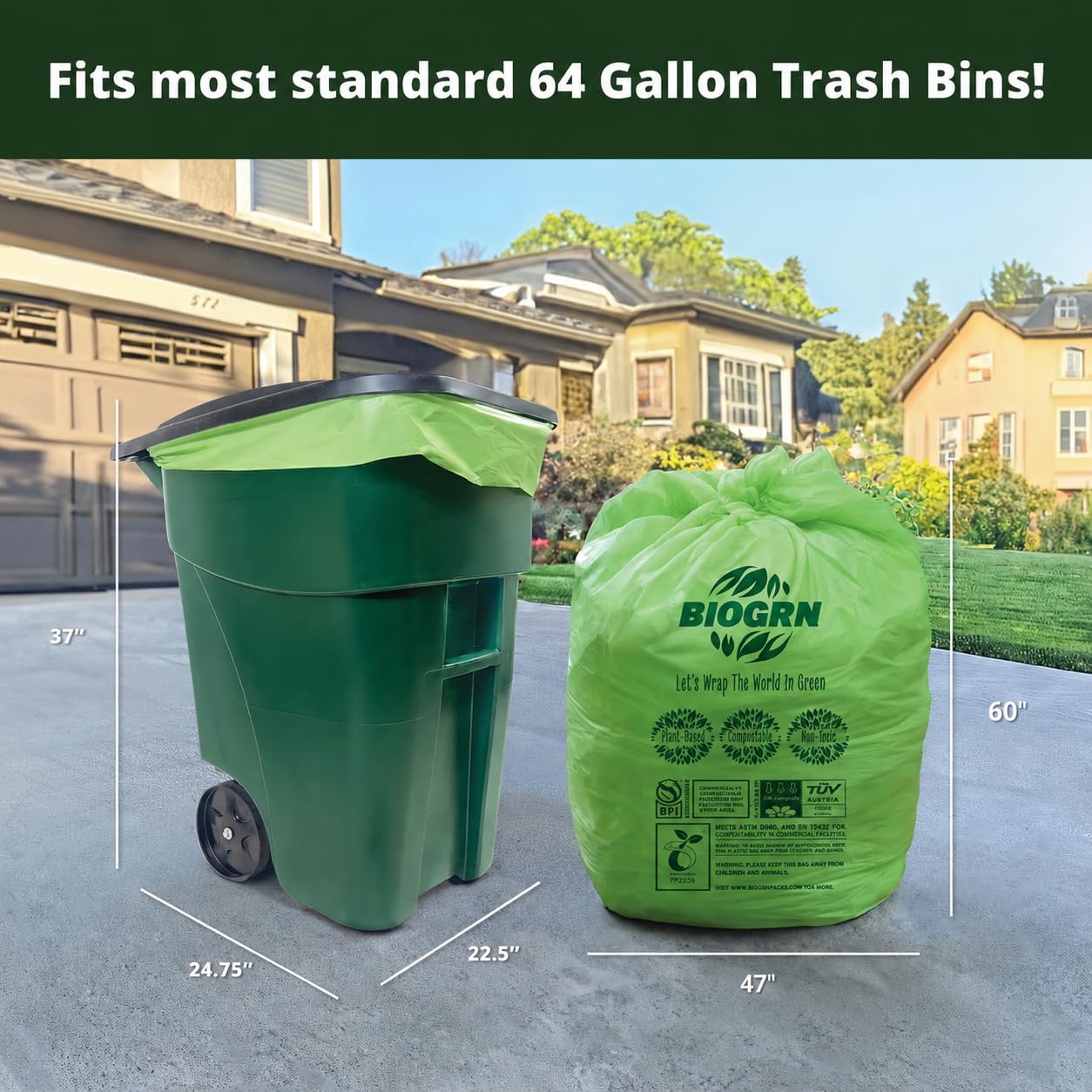 60 64 Gallon Compostable Trash Bags (12 Count)