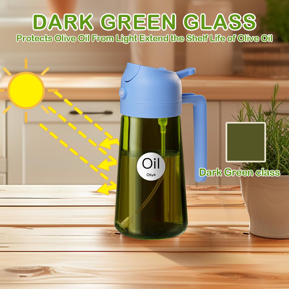 16oz 470ml Dark Green Oil Sprayer for Cooking with Stickers