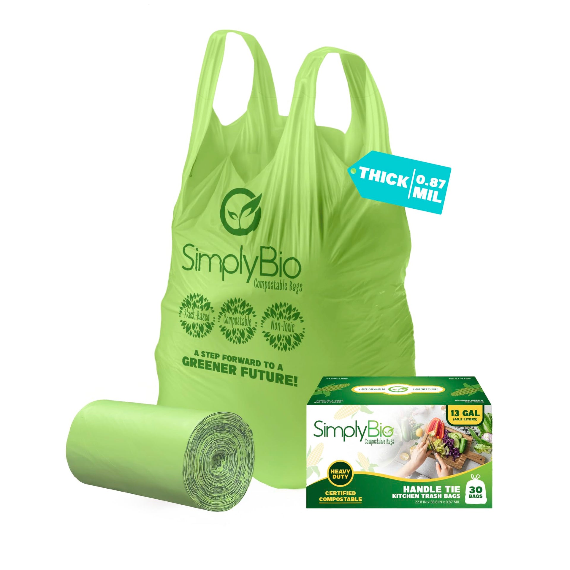 13 Gallon Compostable Trash Bags Liners with Handle (30 Count)