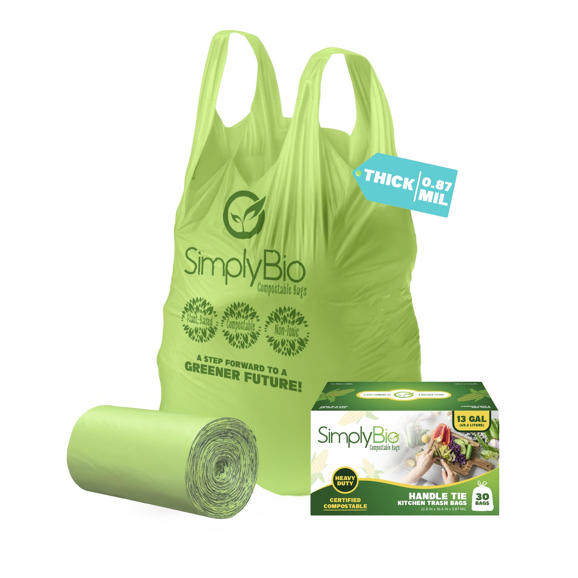 13 Gallon Compostable Trash Bags Liners with Handle (30 Count)