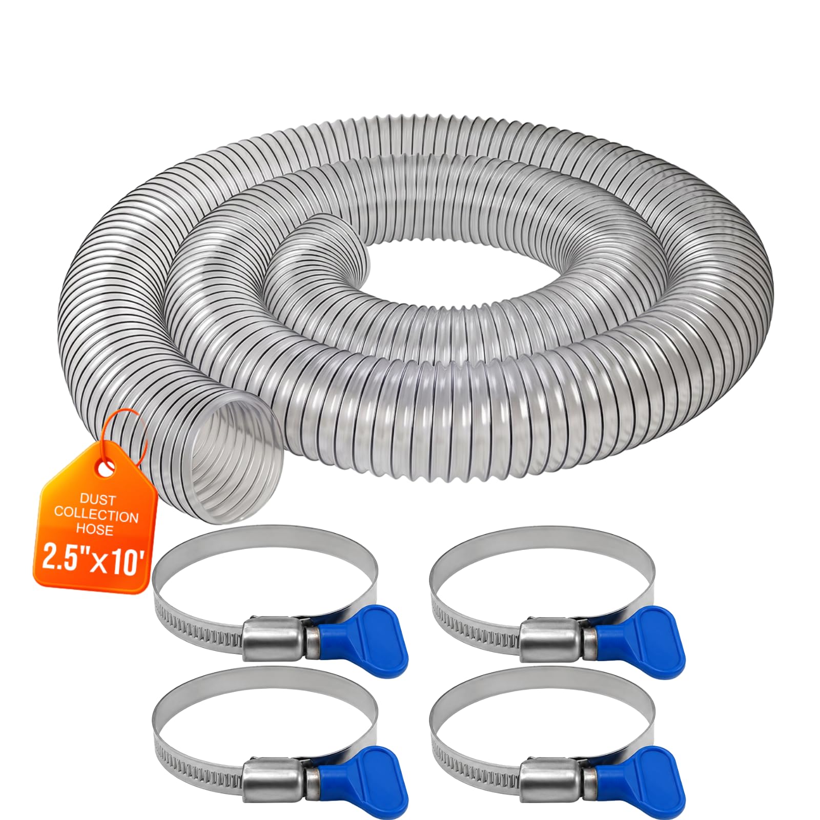 2-1/2"x10' Clear PVC Dust Collection Hose, 2.5 Inch Collection Hose