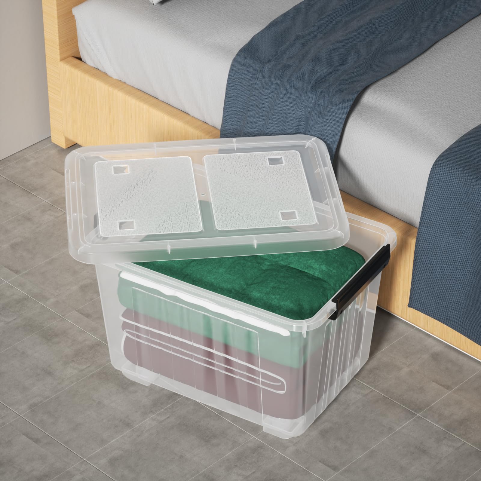 50 Quart Large Plastic Latching Box with Lid (4 Count)
