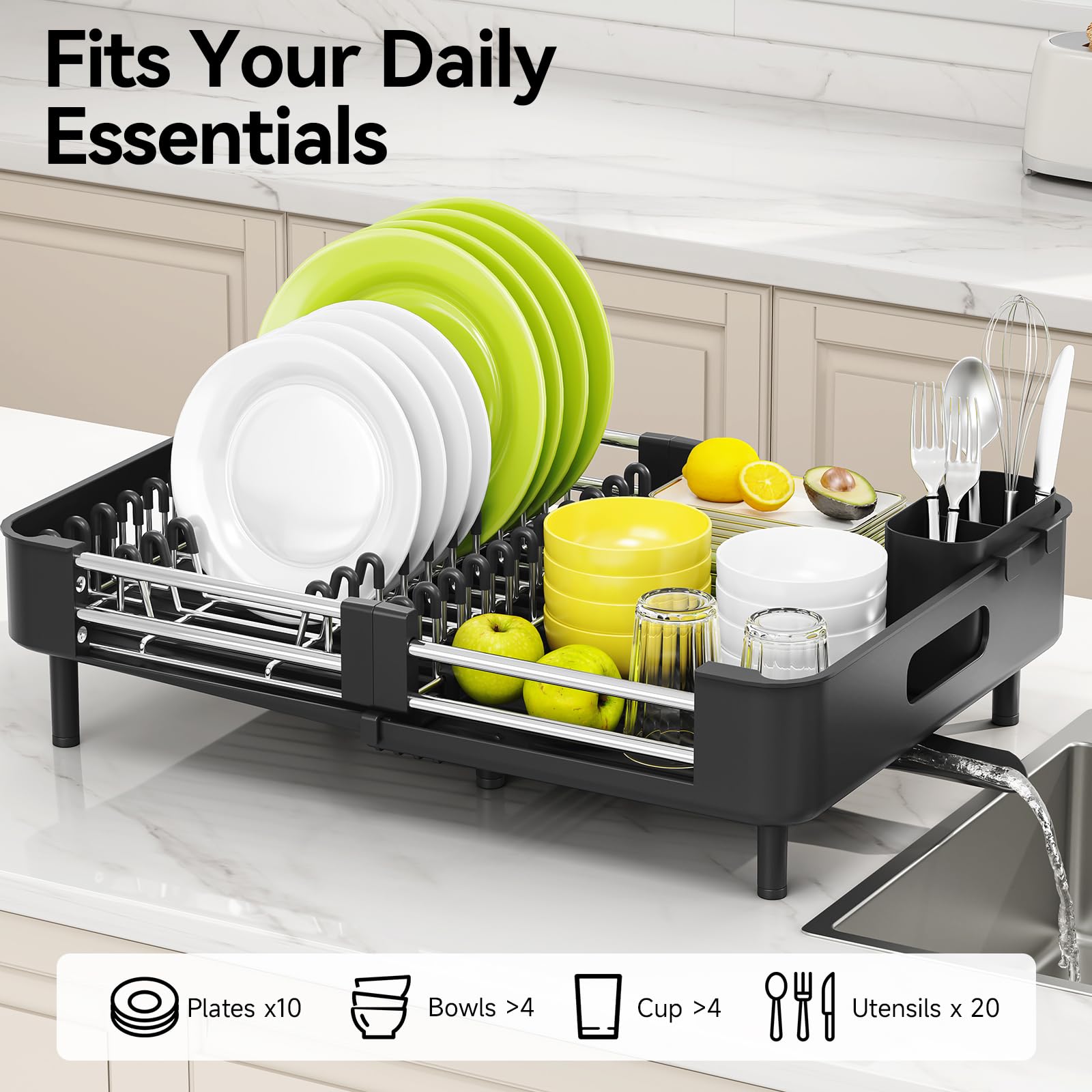 Extendable Stainless Dish Drying Rack for Kitchen Counter
