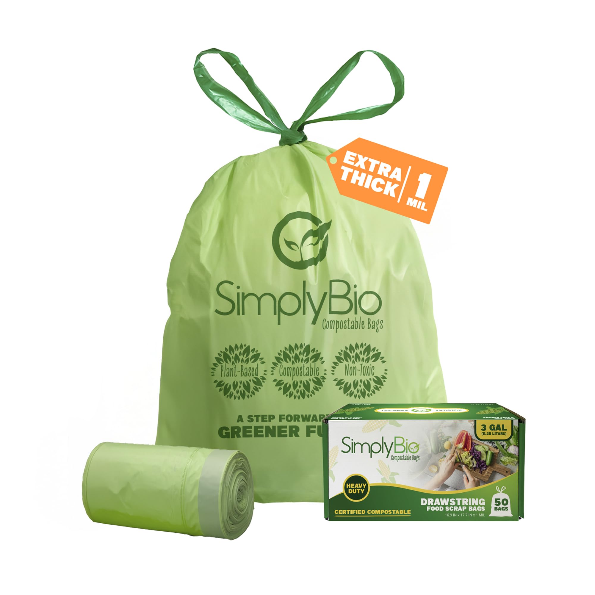 3 Gallon Compostable Trash Bags Liners Drawstring (50 Count)
