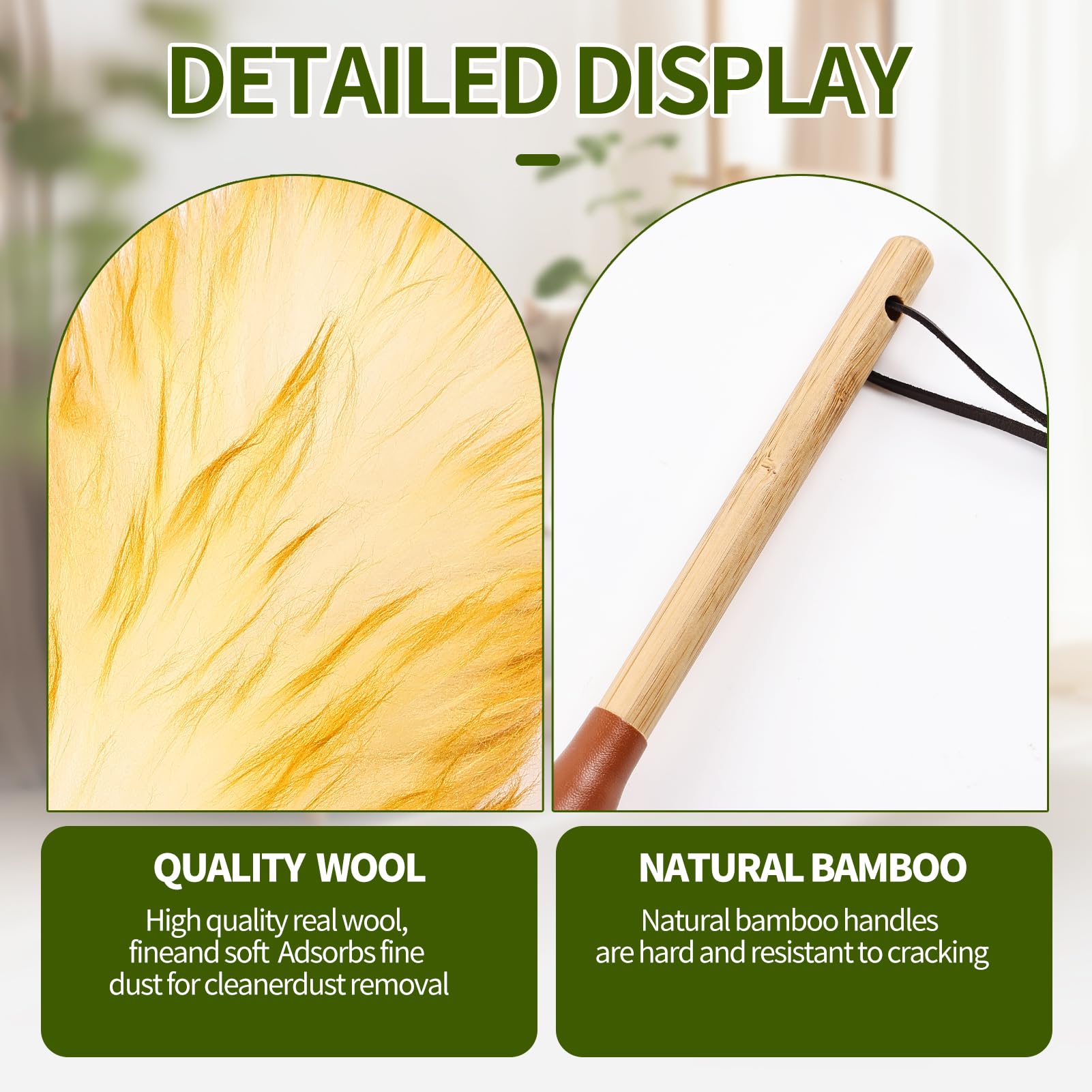 Natural Lambswool Duster 20 Inch Handheld with Wooden Handle Duster Dusting Tool for Blinds Electronics Furniture Delicate Surfaces (2 Count)