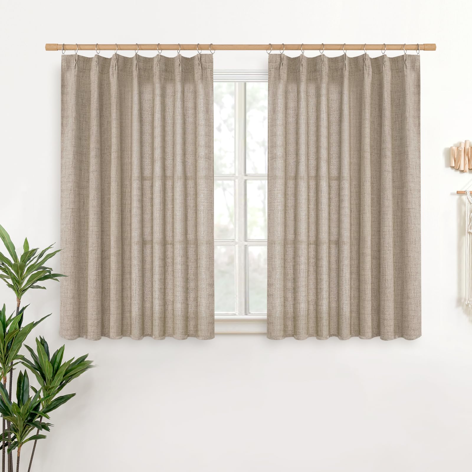 Short Linen Curtains 40 Inch Length for Cafe Window (2 Count)