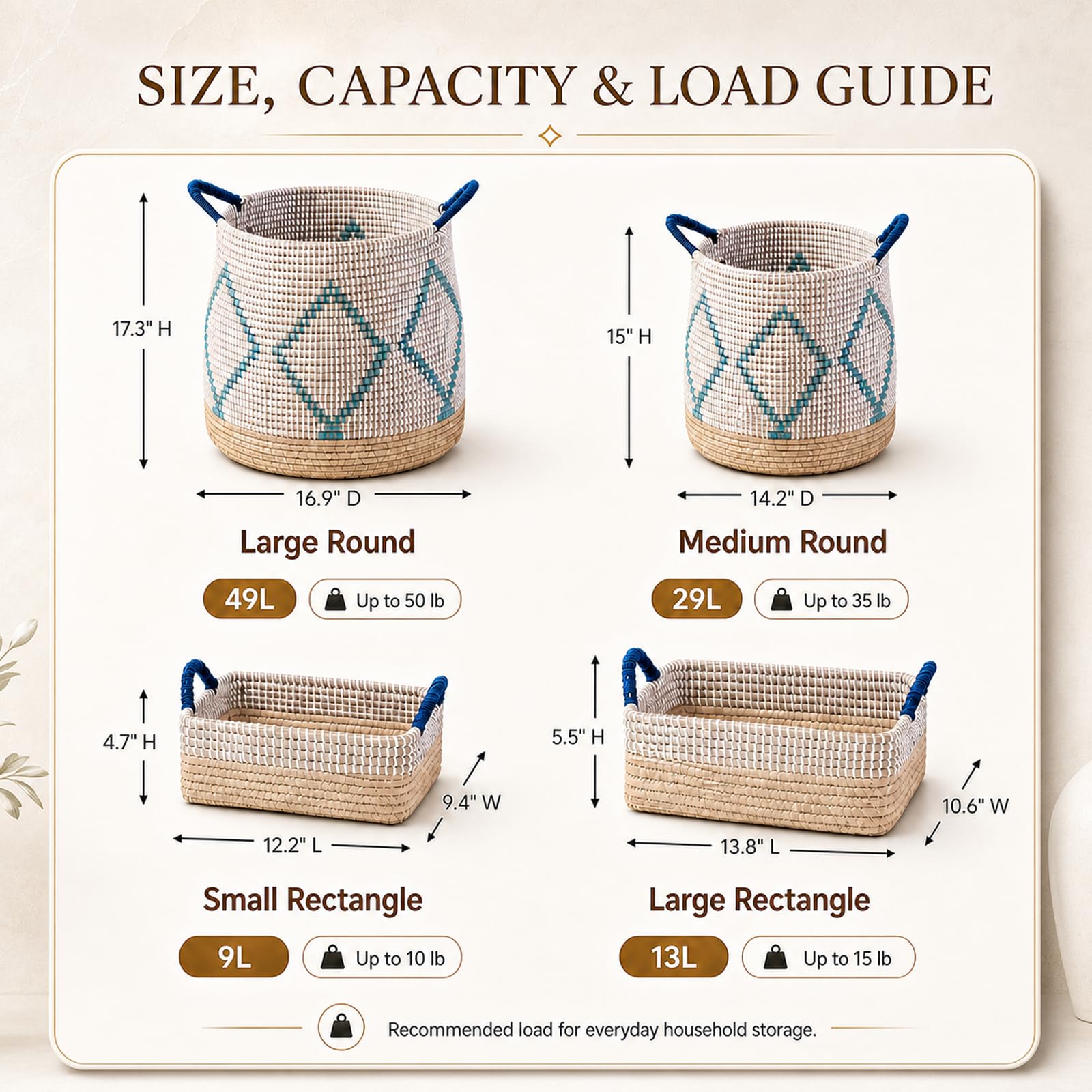 Handwoven Sea Grass Storage Baskets Set of 4 (4 Count)