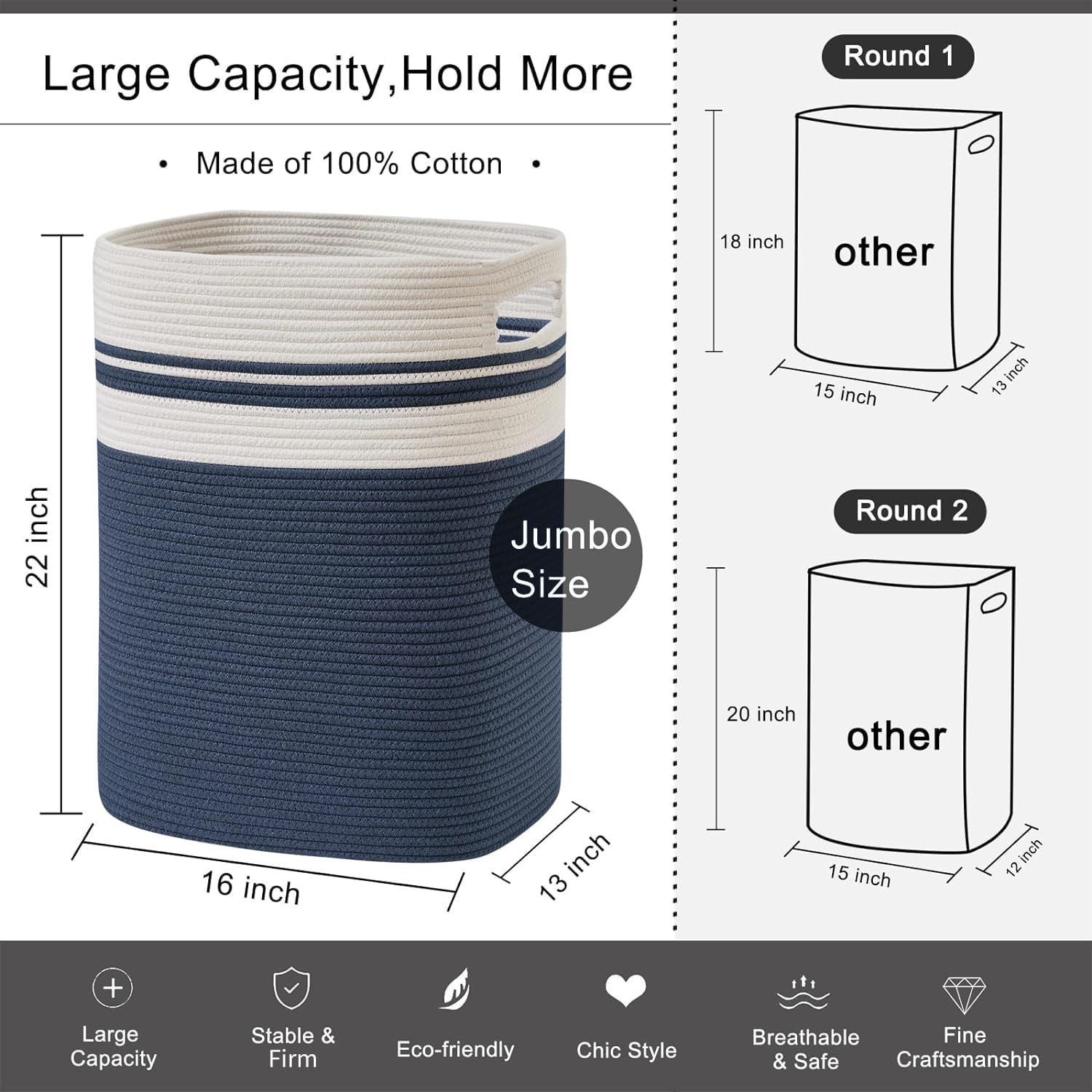 Laundry Hamper Collapsible Laundry Basket Clothes Organizer Blue