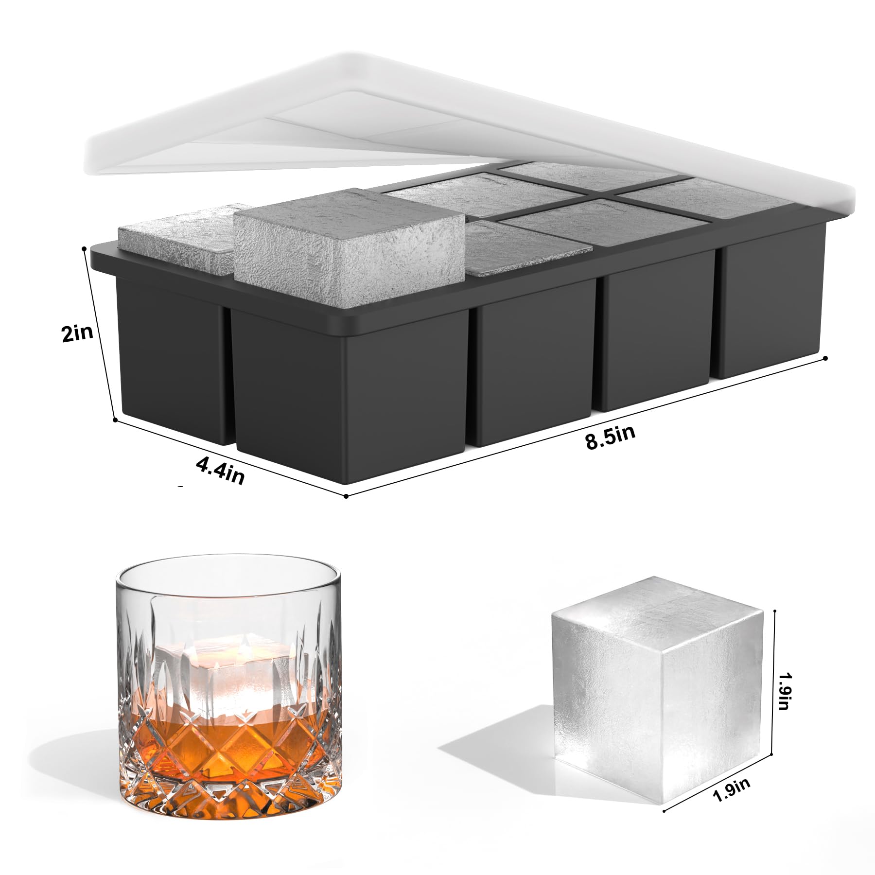 Large Ice Cube Tray Metal Reinforced Frame for Whiskey