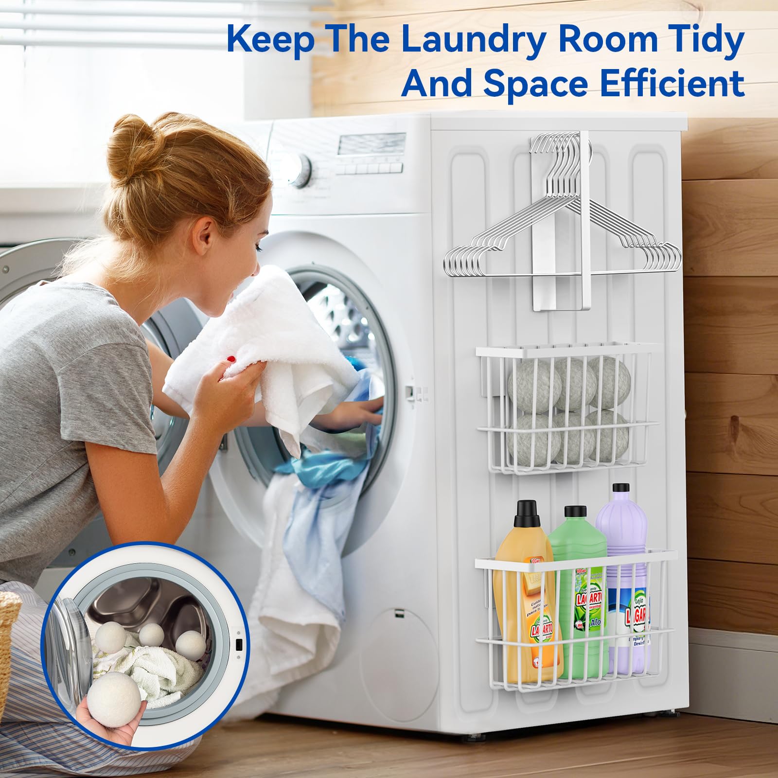 Laundry Room Organization and Storage Magnetic Dryer Ball Holder with Magnetic Hanger Holder